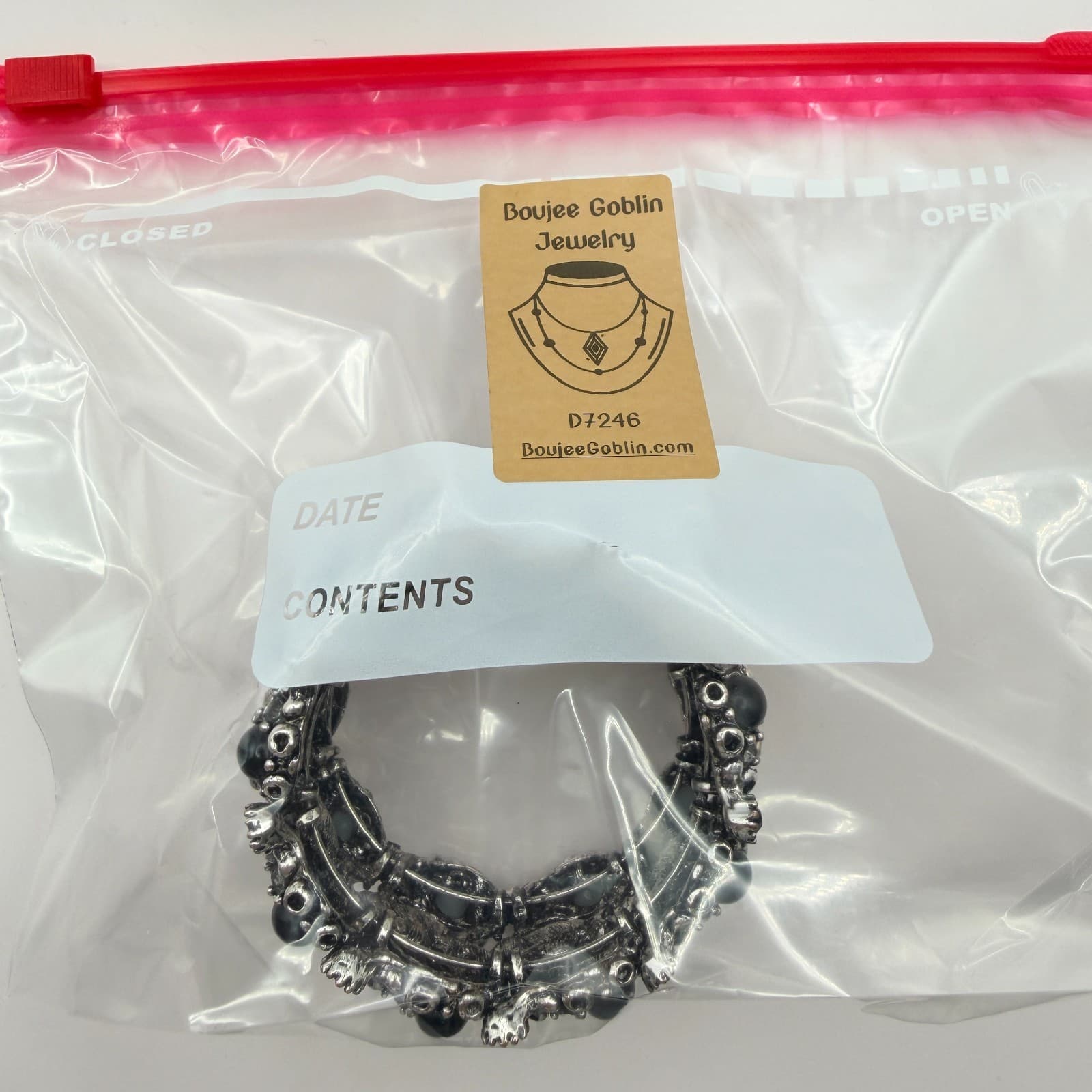 Vintage Silver Tone Stretch Cuff Bracelet Black Rhinestone Chunky Wide Statement - Thumbnail 9