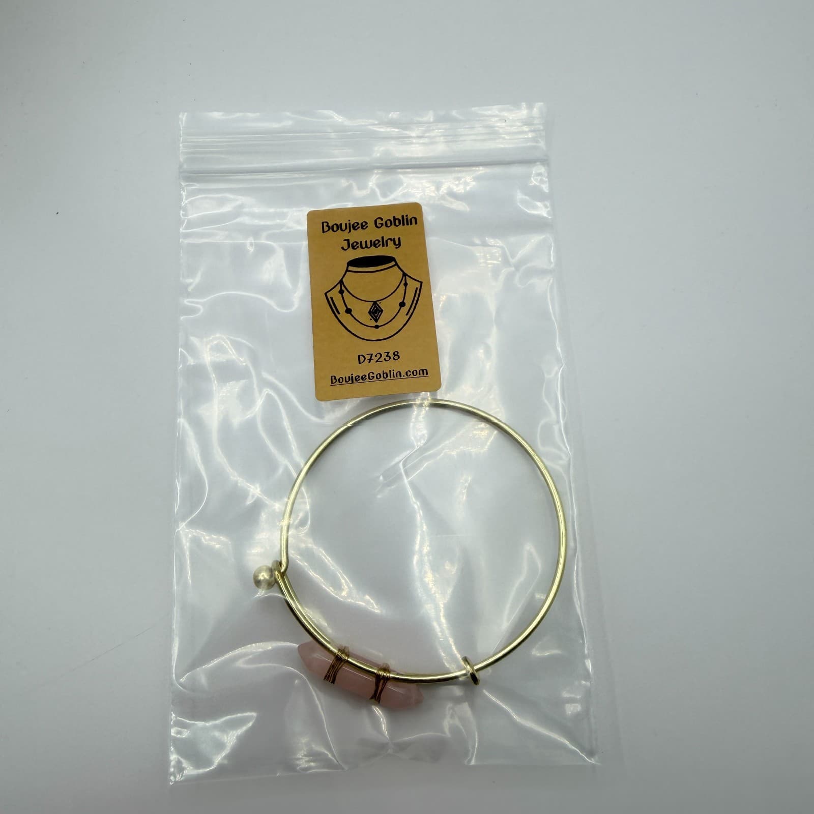Vintage Gold Tone Hook Bangle Bracelet Pink Quartz Style Point Wire Wrapped Boho - Thumbnail 10