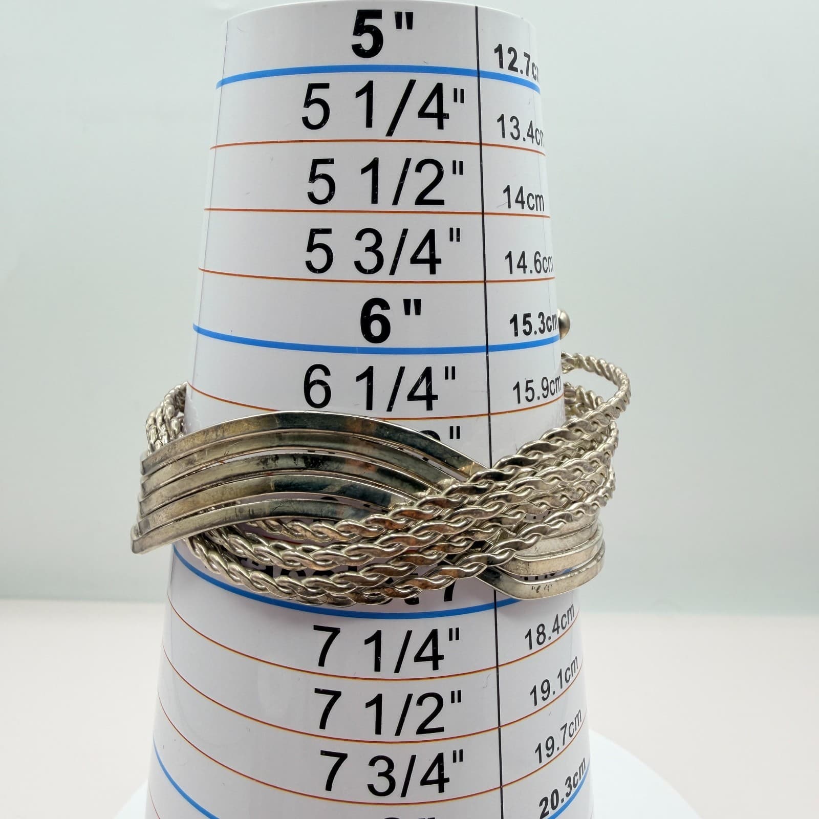 Vintage Silver Tone Multi Strand Cuff Bracelet Twisted Wire Layered Statement - Thumbnail 9