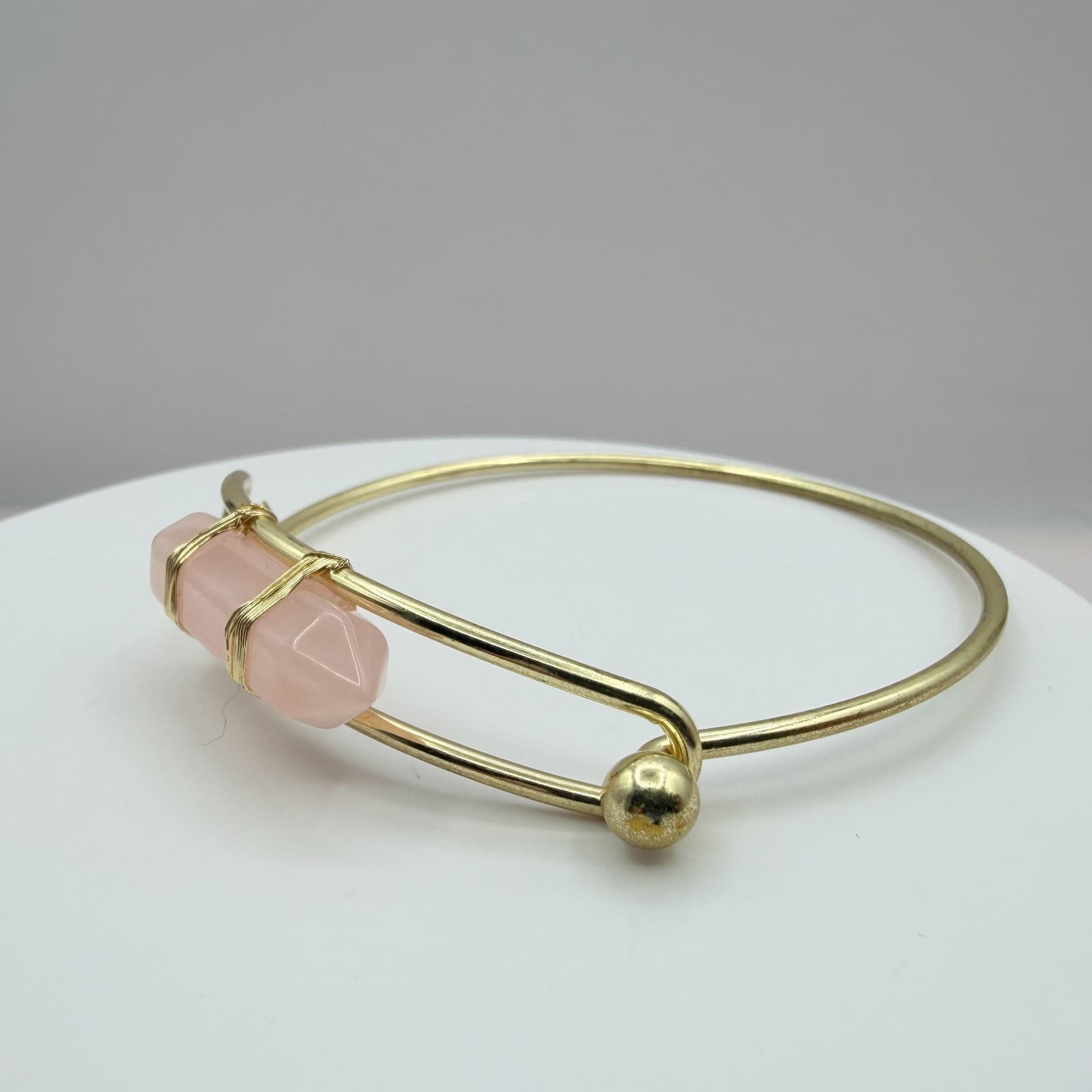 Vintage Gold Tone Hook Bangle Bracelet Pink Quartz Style Point Wire Wrapped Boho - Thumbnail 6