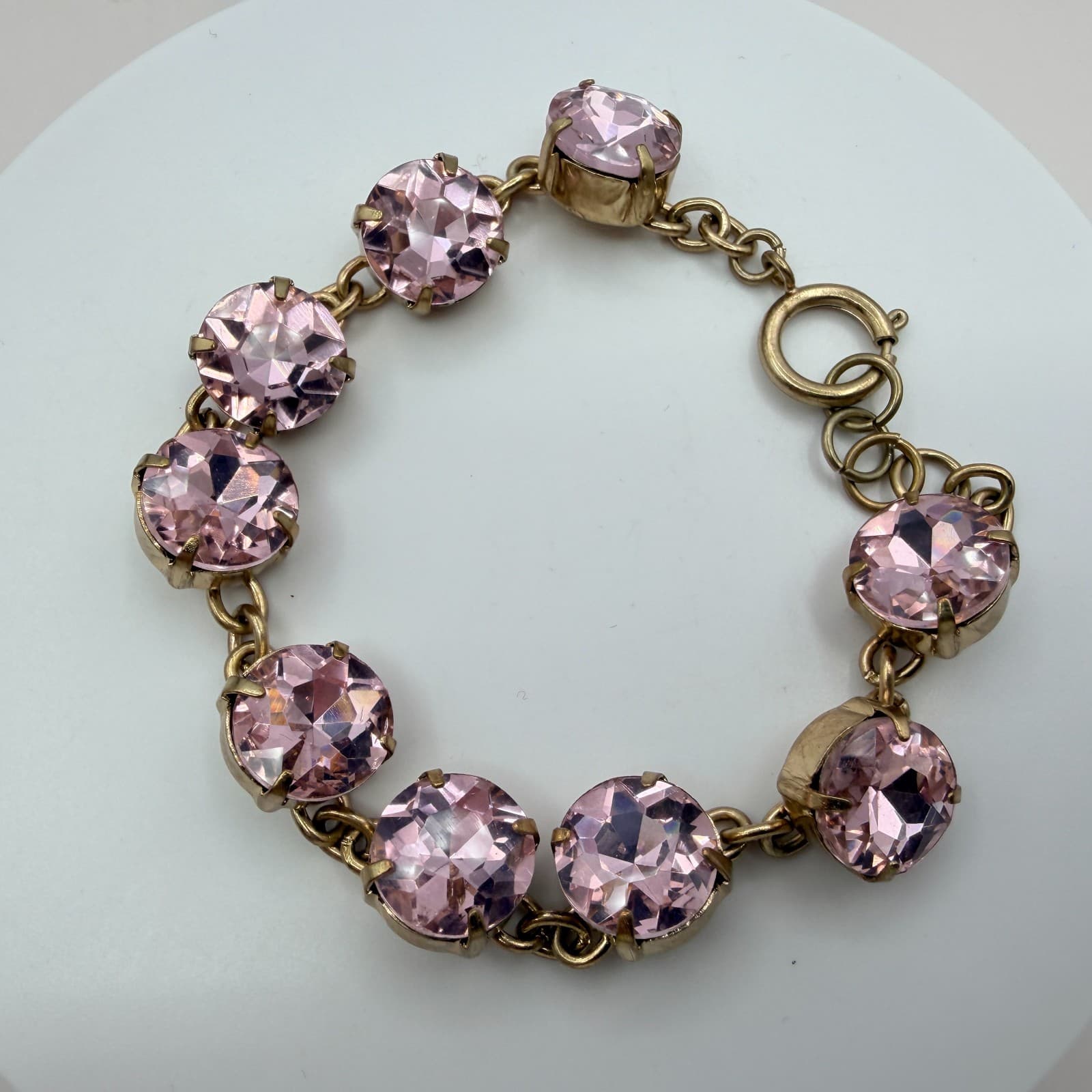 Vintage Crystal Tennis Bracelet Large Round Rhinestone Cup Chain Pink Smoky Gray - Thumbnail 4