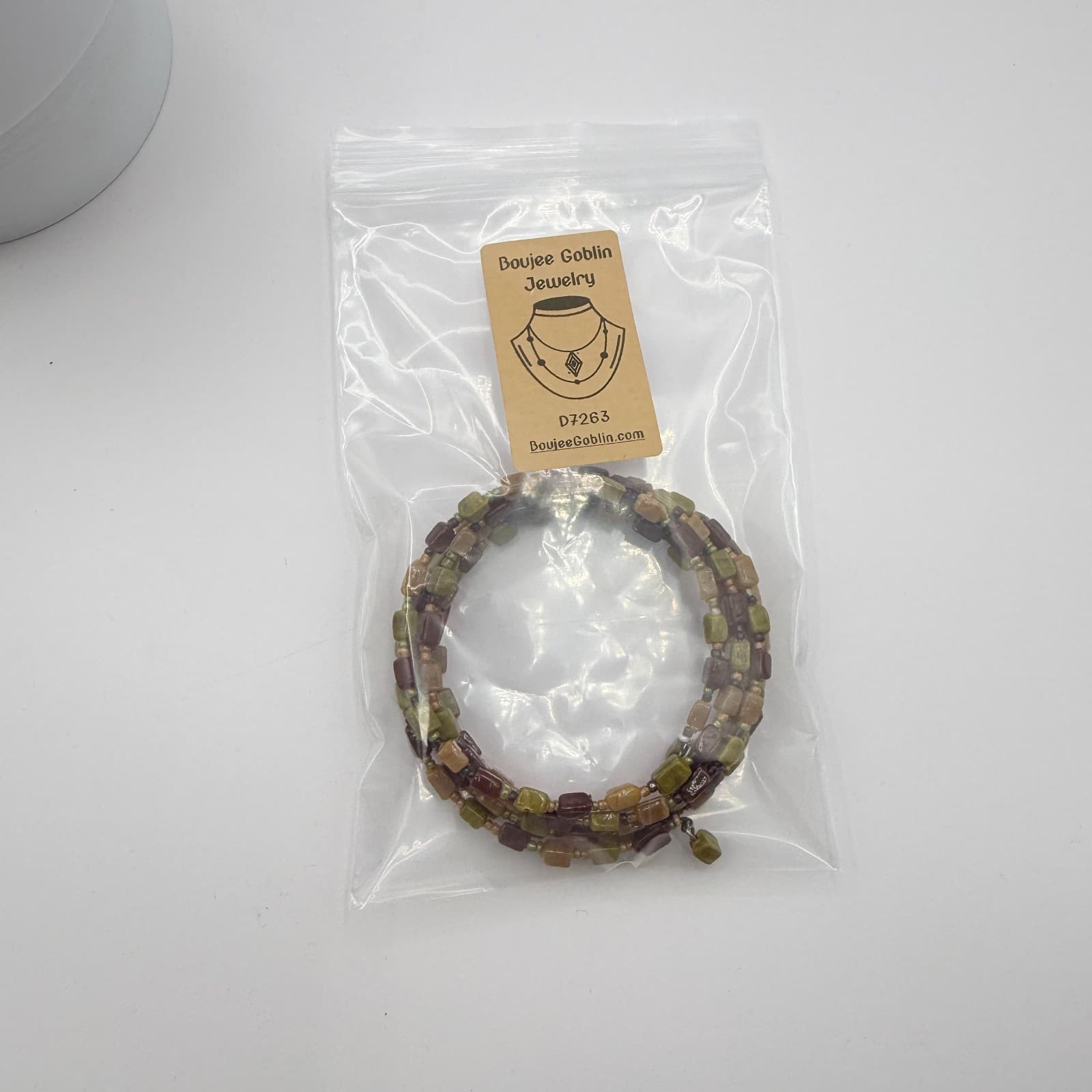 Vintage Earth Tone Memory Wire Wrap Bracelet Chunky Beaded Statement Boho Retro - Thumbnail 10