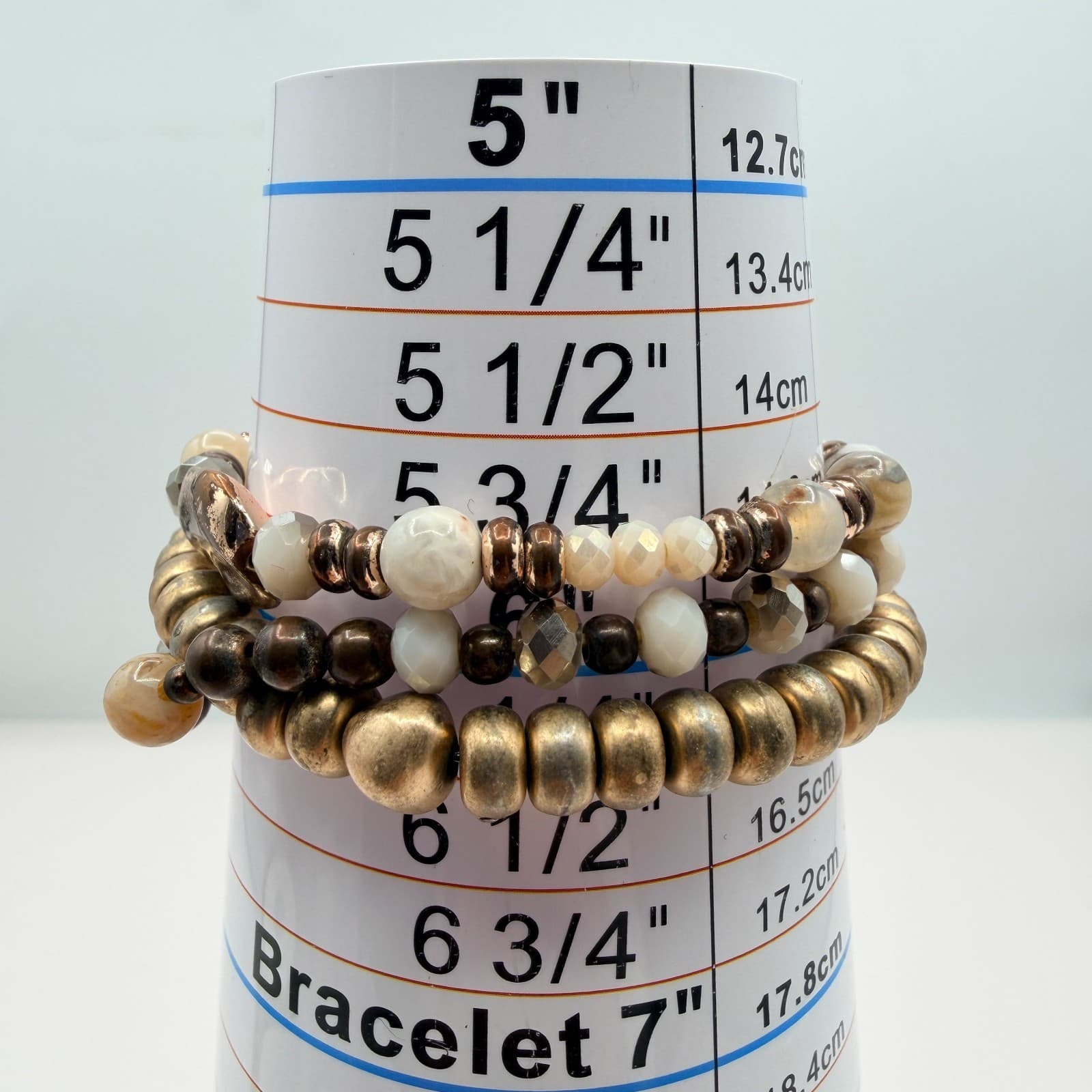 Vintage Gold Tone Beaded Stretch Bracelet Set Lot Multi Strand Chunky Stack Boho - Thumbnail 7