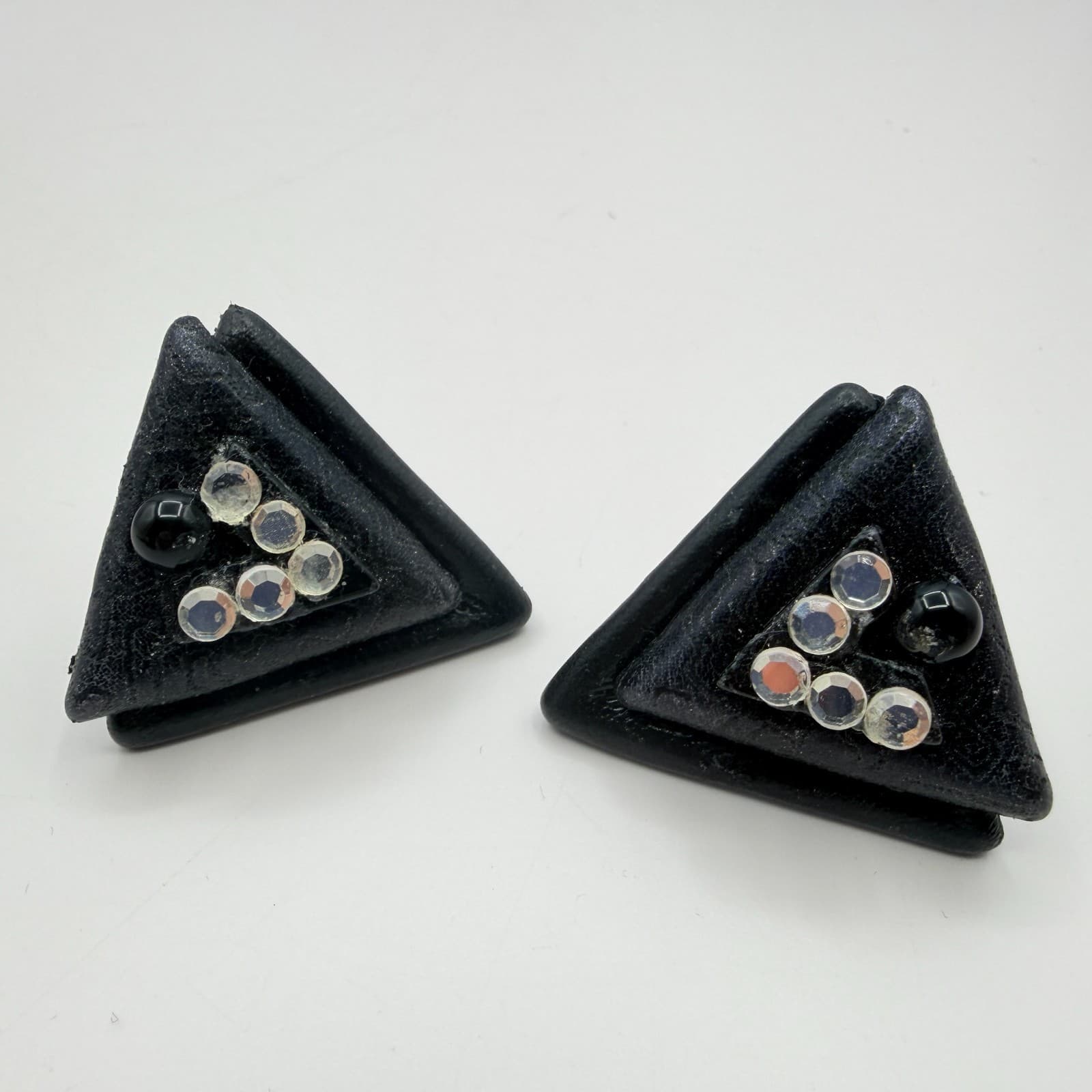 Vintage Black Clip On Earrings Geometric Triangle Square Statement Retro Y2K 90s - Thumbnail 2