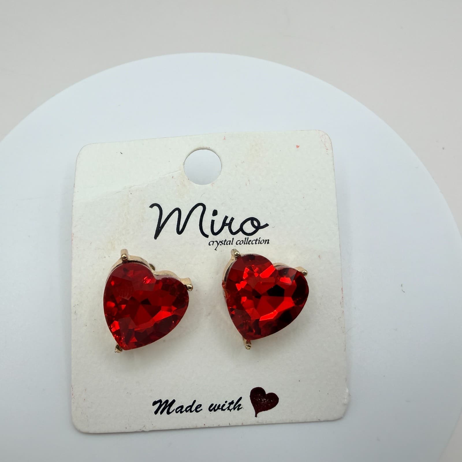 Vintage Gold Tone Red Crystal Heart Jewelry Set Ring Bracelet Post Stud Earrings - Thumbnail 7