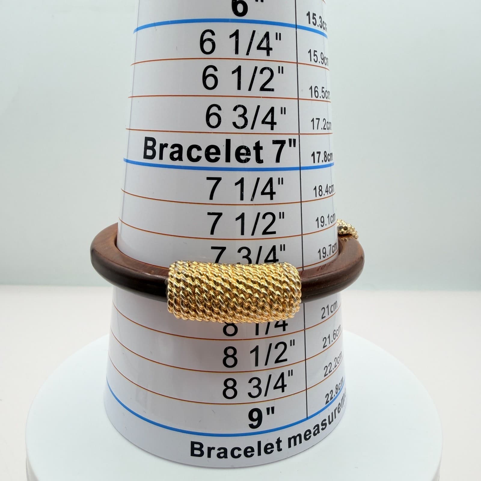 Vintage Wood Bangle Bracelet Gold Tone Textured Metal Rope Accents Chunky Boho - Thumbnail 9