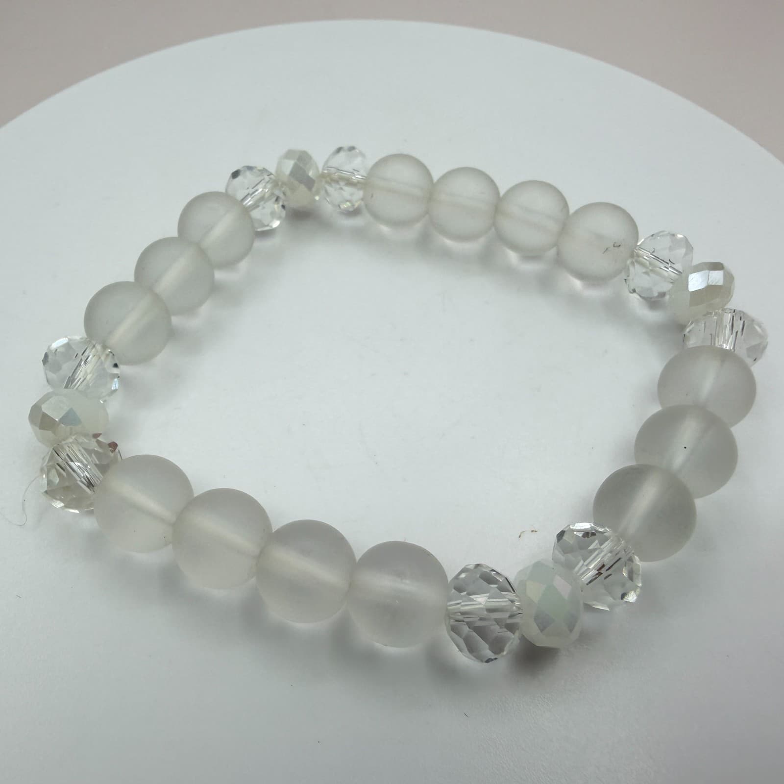 Vintage Silver Tone Clear Crystal Bead Stretch Bracelet Dangle Earrings Set Boho - Thumbnail 3