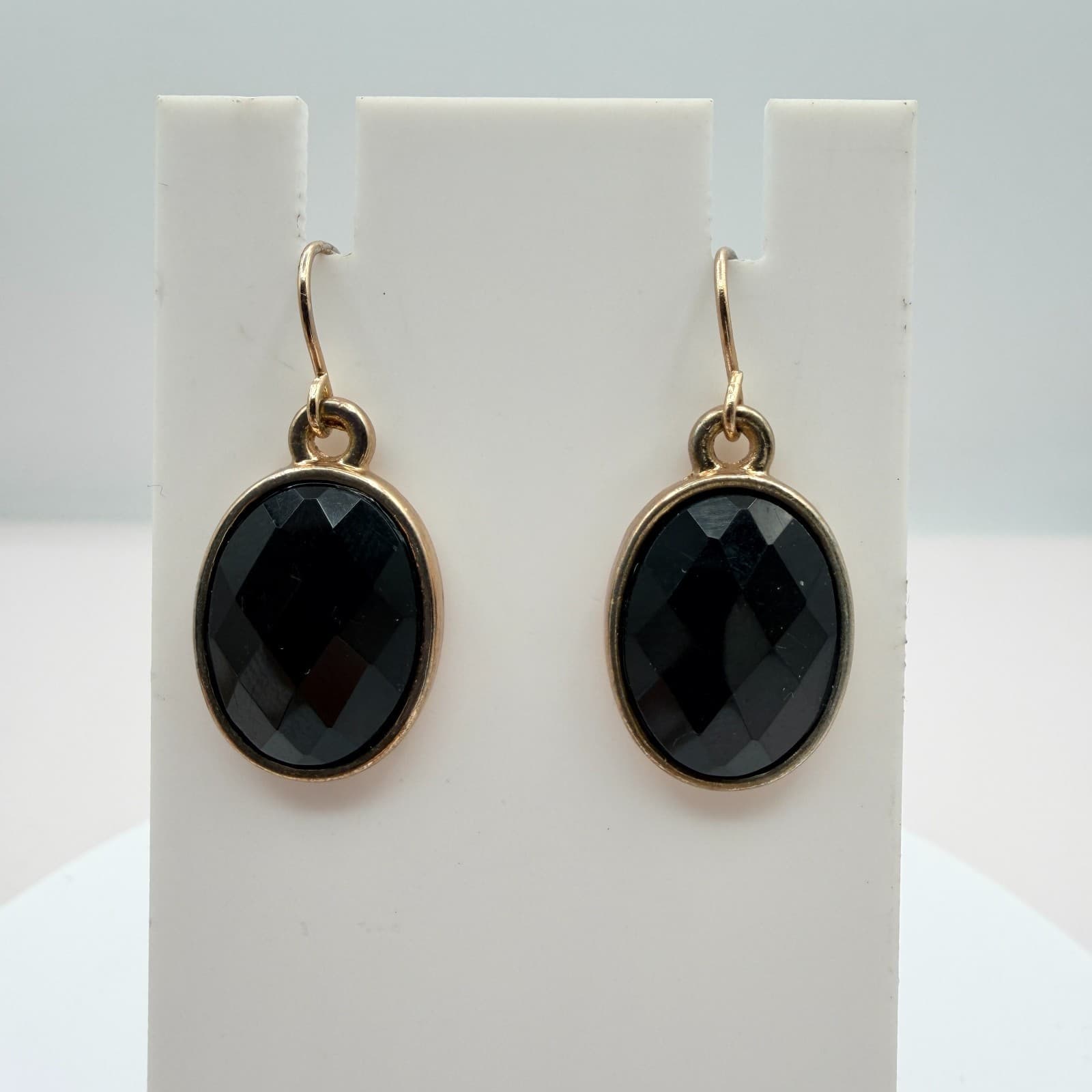 Vintage Gold Tone Black Rhinestone Statement Necklace Drop Earrings Matching Set - Thumbnail 8