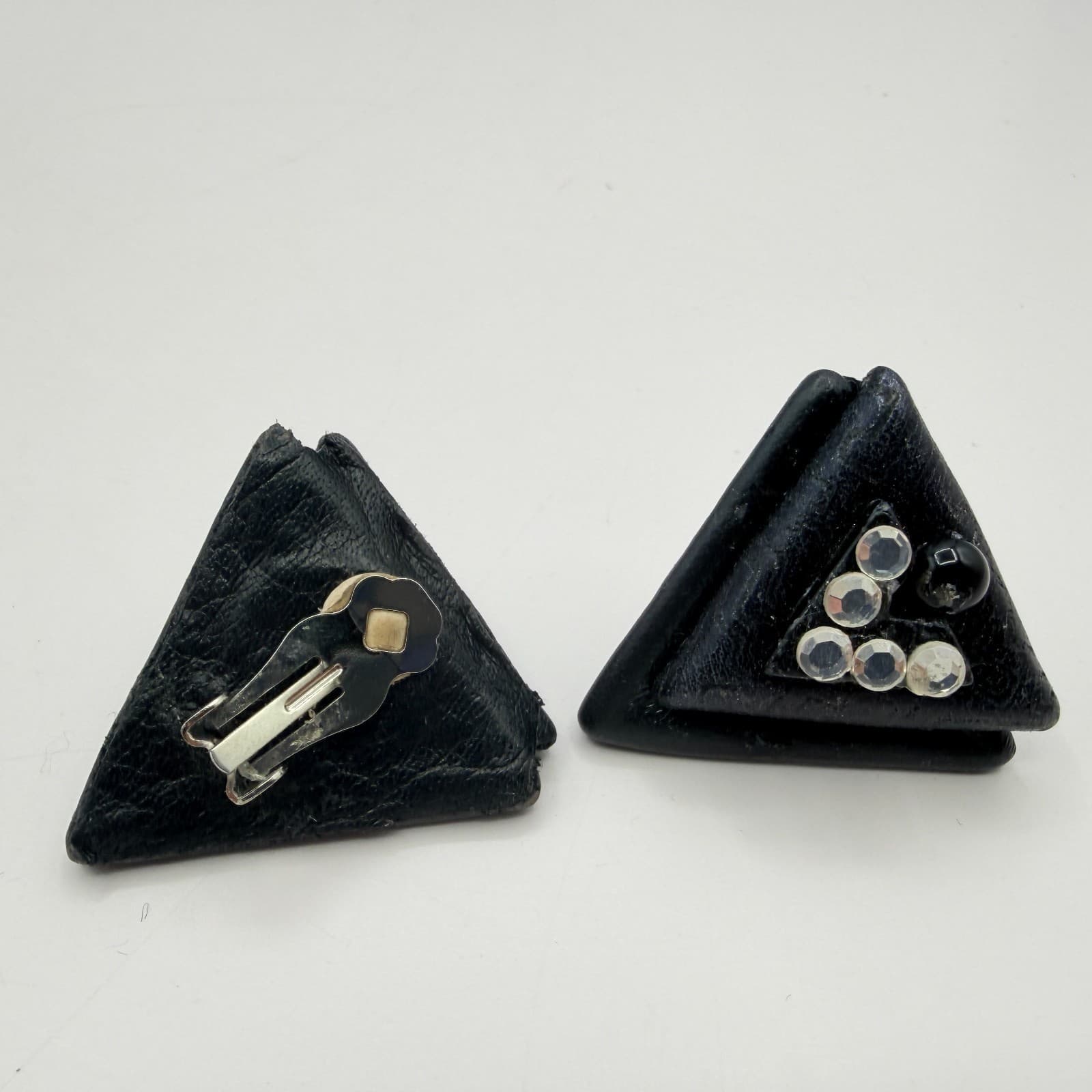 Vintage Black Clip On Earrings Geometric Triangle Square Statement Retro Y2K 90s - Thumbnail 4