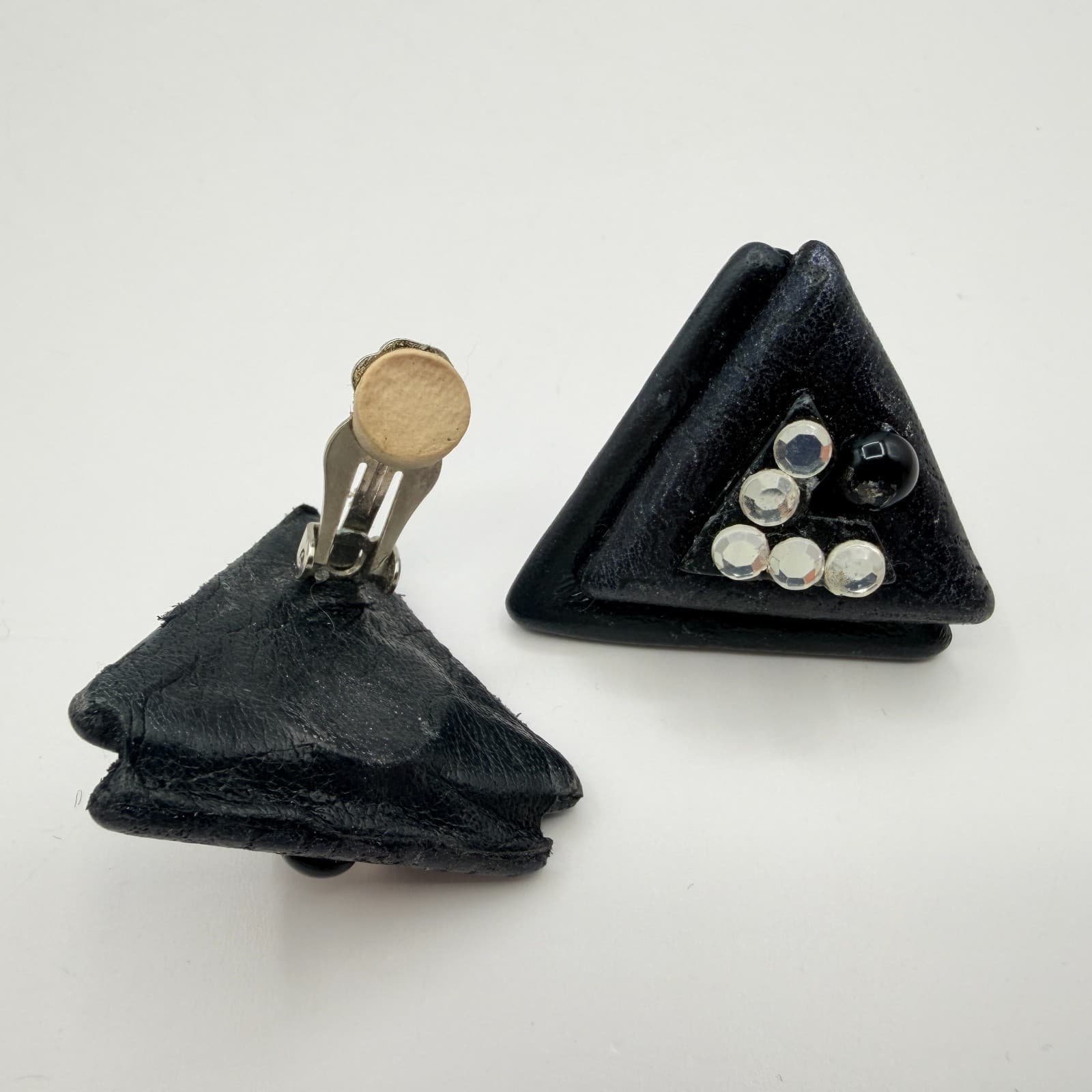 Vintage Black Clip On Earrings Geometric Triangle Square Statement Retro Y2K 90s - Thumbnail 5