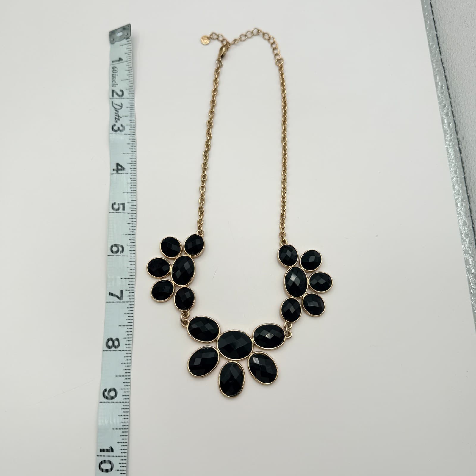 Vintage Gold Tone Black Rhinestone Statement Necklace Drop Earrings Matching Set - Thumbnail 12