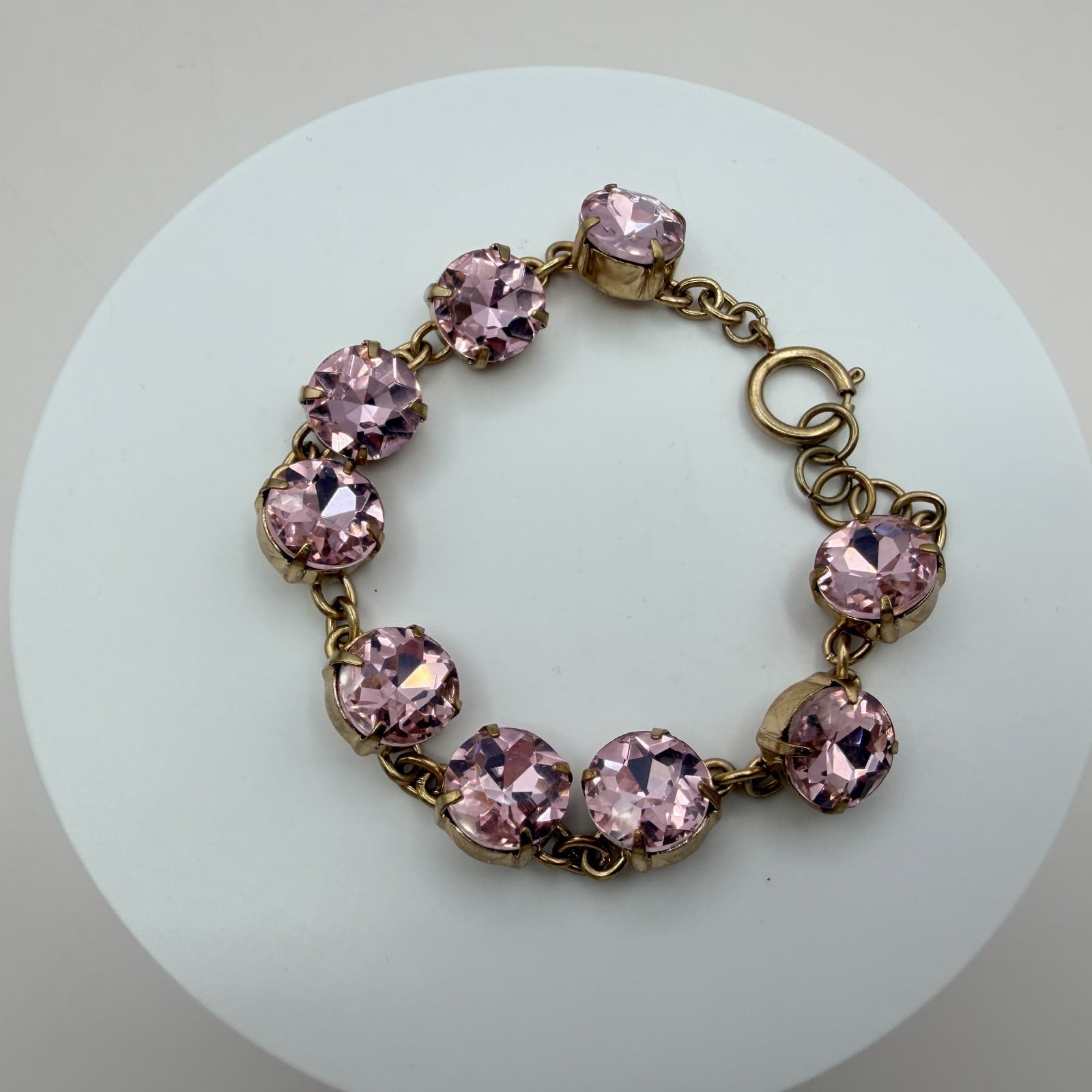 Vintage Crystal Tennis Bracelet Large Round Rhinestone Cup Chain Pink Smoky Gray - Thumbnail 3