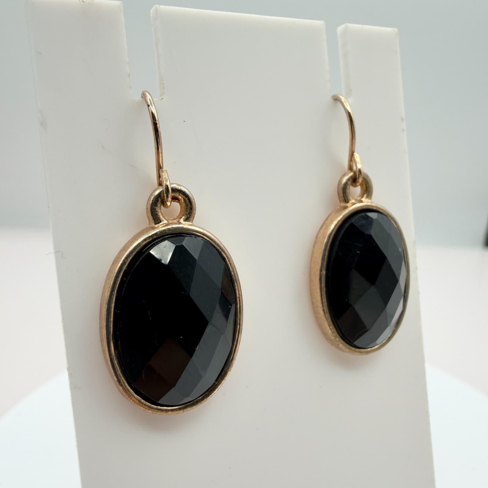 Vintage Gold Tone Black Rhinestone Statement Necklace Drop Earrings Matching Set - Thumbnail 9