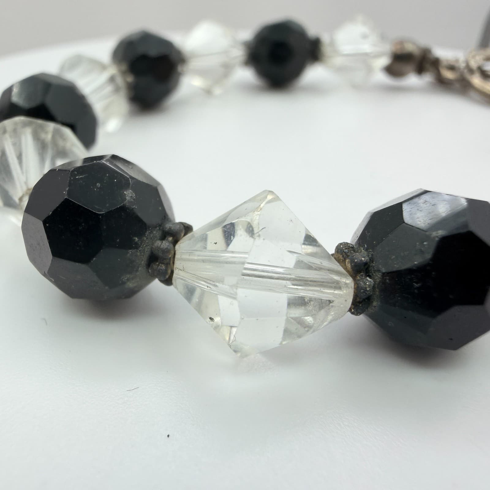 Vintage Black Clear Crystal Bead Necklace Bracelet Dangle Earrings Matching Set - Thumbnail 15