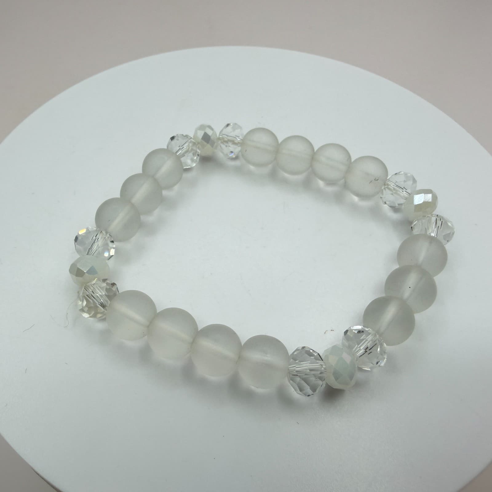 Vintage Silver Tone Clear Crystal Bead Stretch Bracelet Dangle Earrings Set Boho - Thumbnail 2