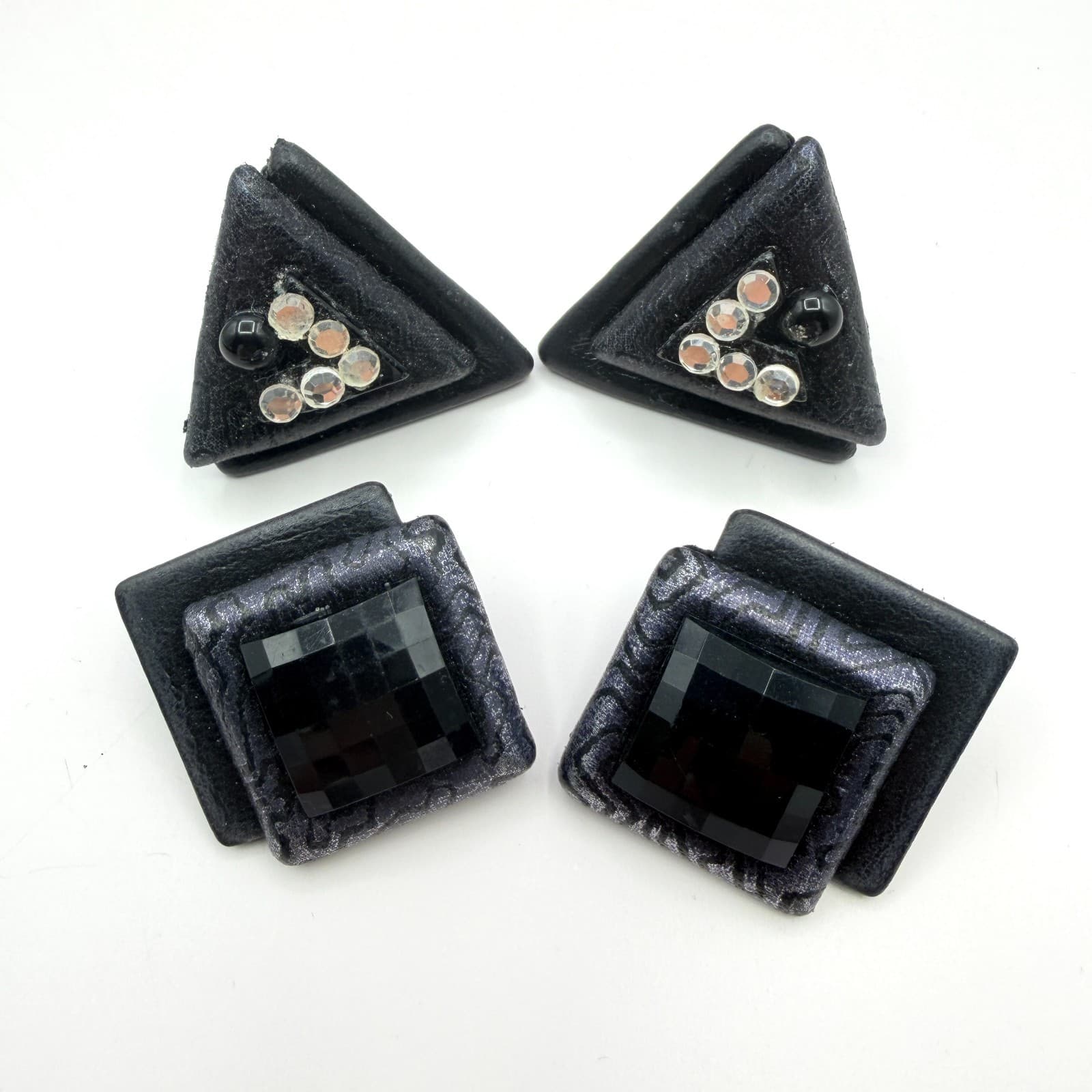 Vintage Black Clip On Earrings Geometric Triangle Square Statement Retro Y2K 90s