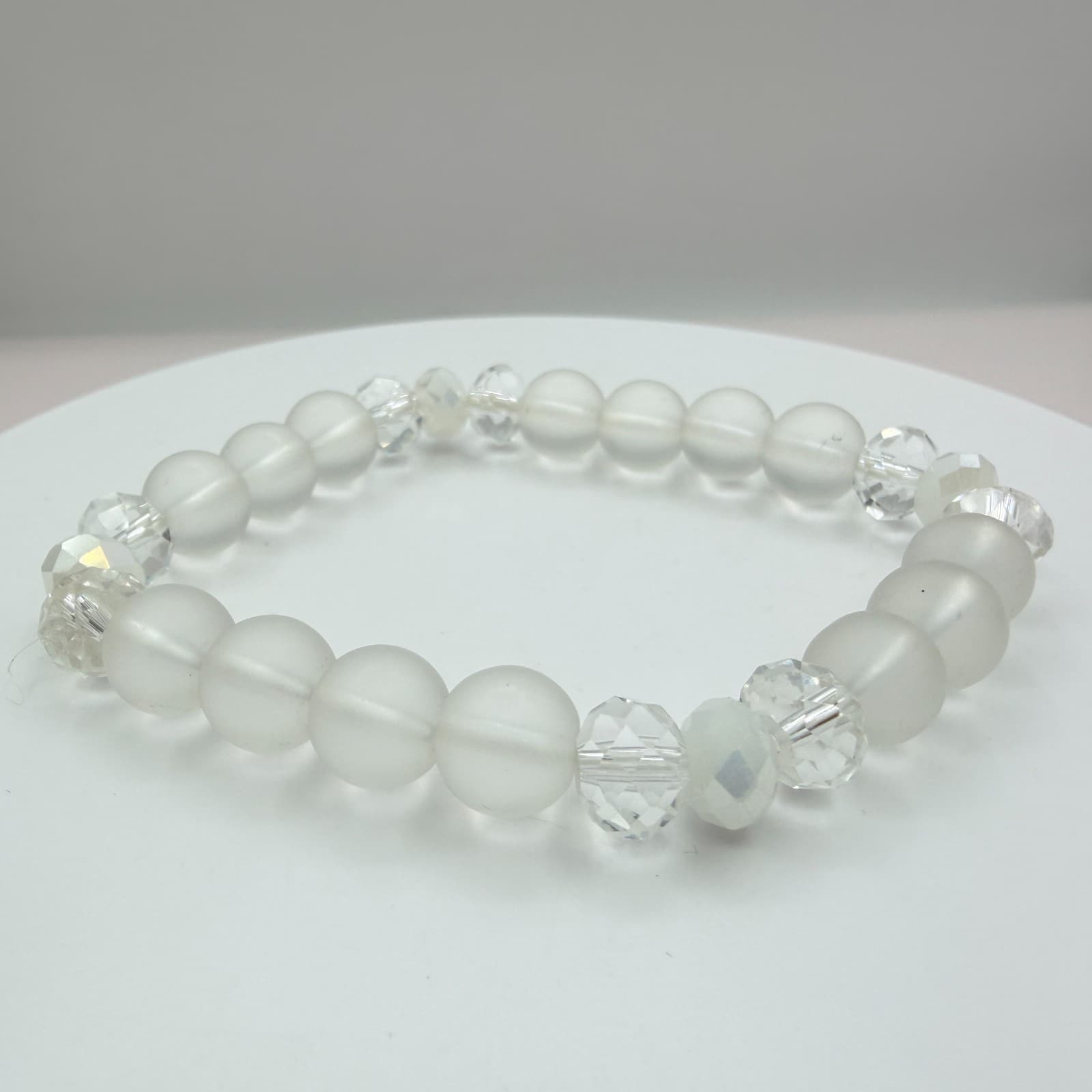 Vintage Silver Tone Clear Crystal Bead Stretch Bracelet Dangle Earrings Set Boho - Thumbnail 4