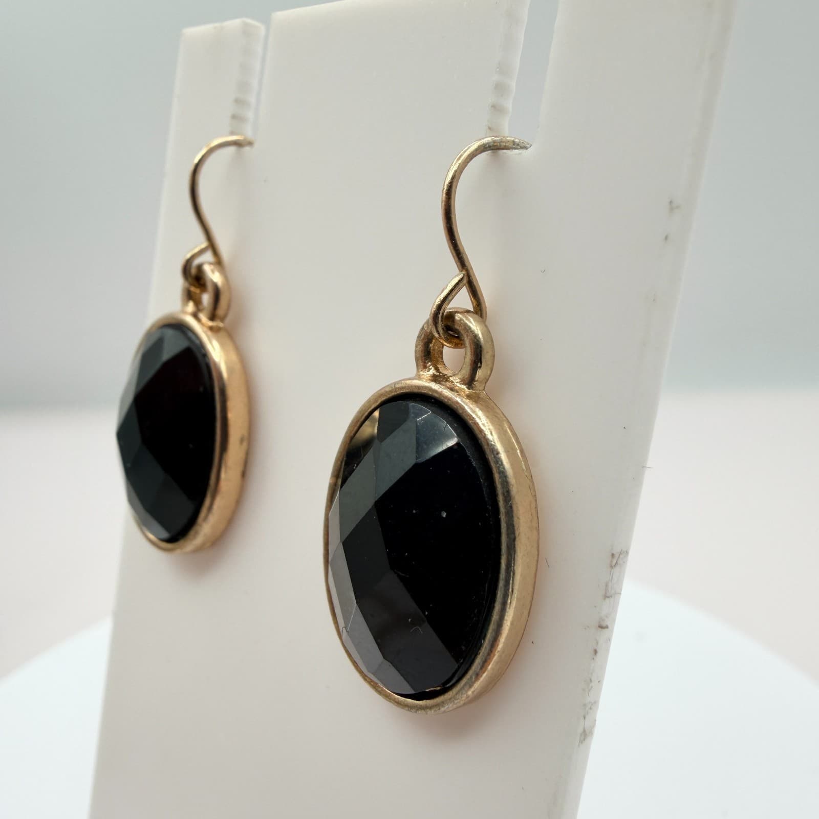 Vintage Gold Tone Black Rhinestone Statement Necklace Drop Earrings Matching Set - Thumbnail 10