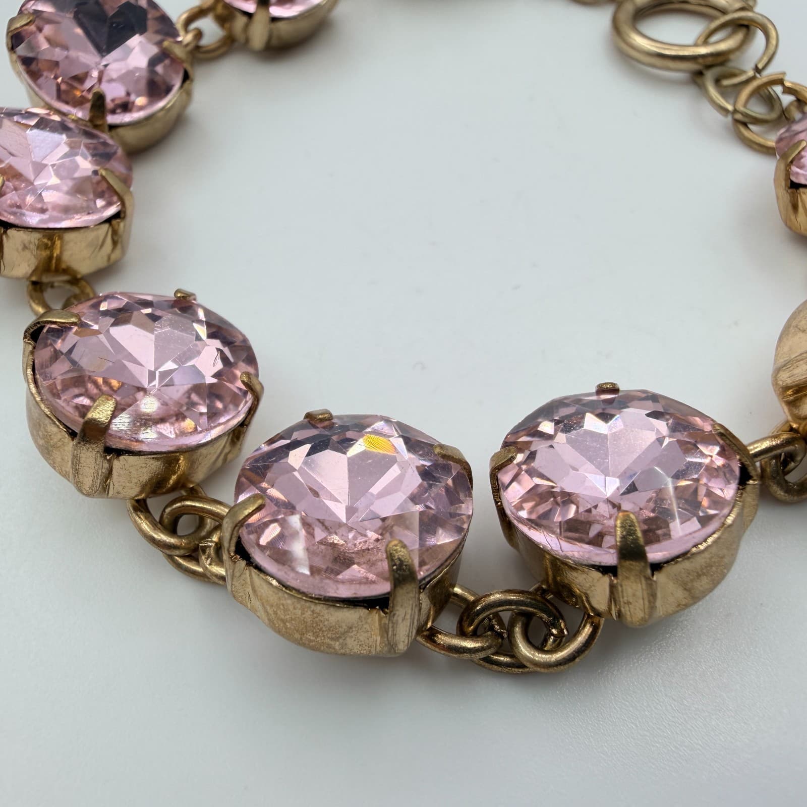 Vintage Crystal Tennis Bracelet Large Round Rhinestone Cup Chain Pink Smoky Gray - Thumbnail 5