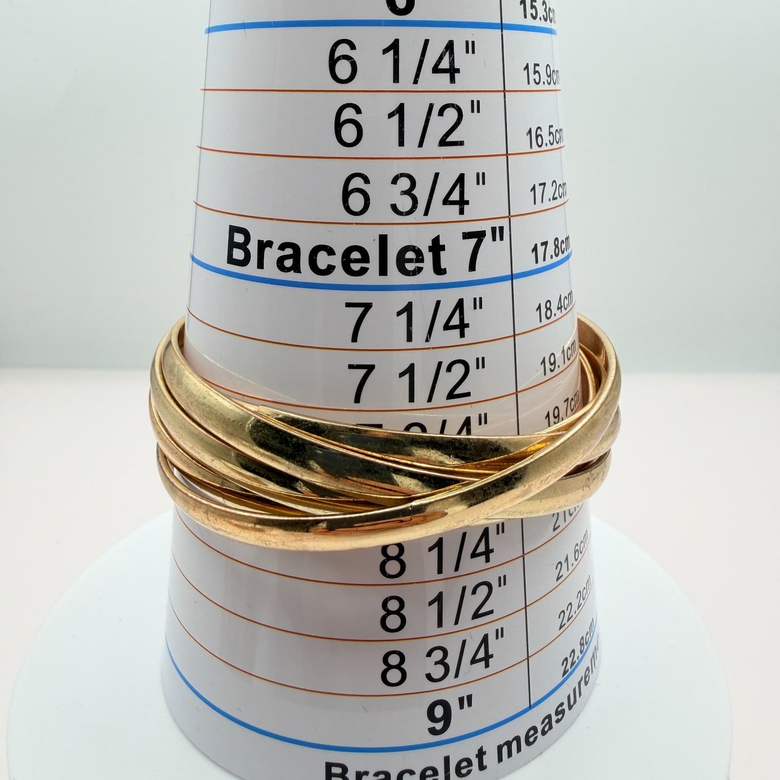 Vintage Gold Tone Interlocking Trinity Bangle Bracelet Multi Strand Statement - Thumbnail 7