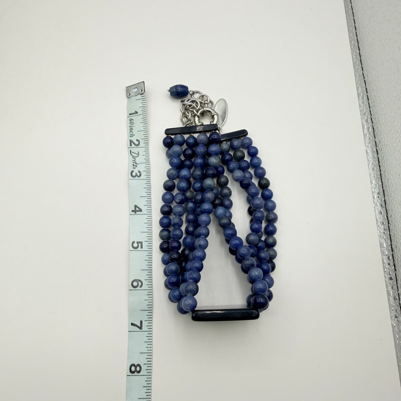 Vintage Blue Stone Bead Necklace Multi Strand Square Basketweave Pendant Chunky - Thumbnail 9