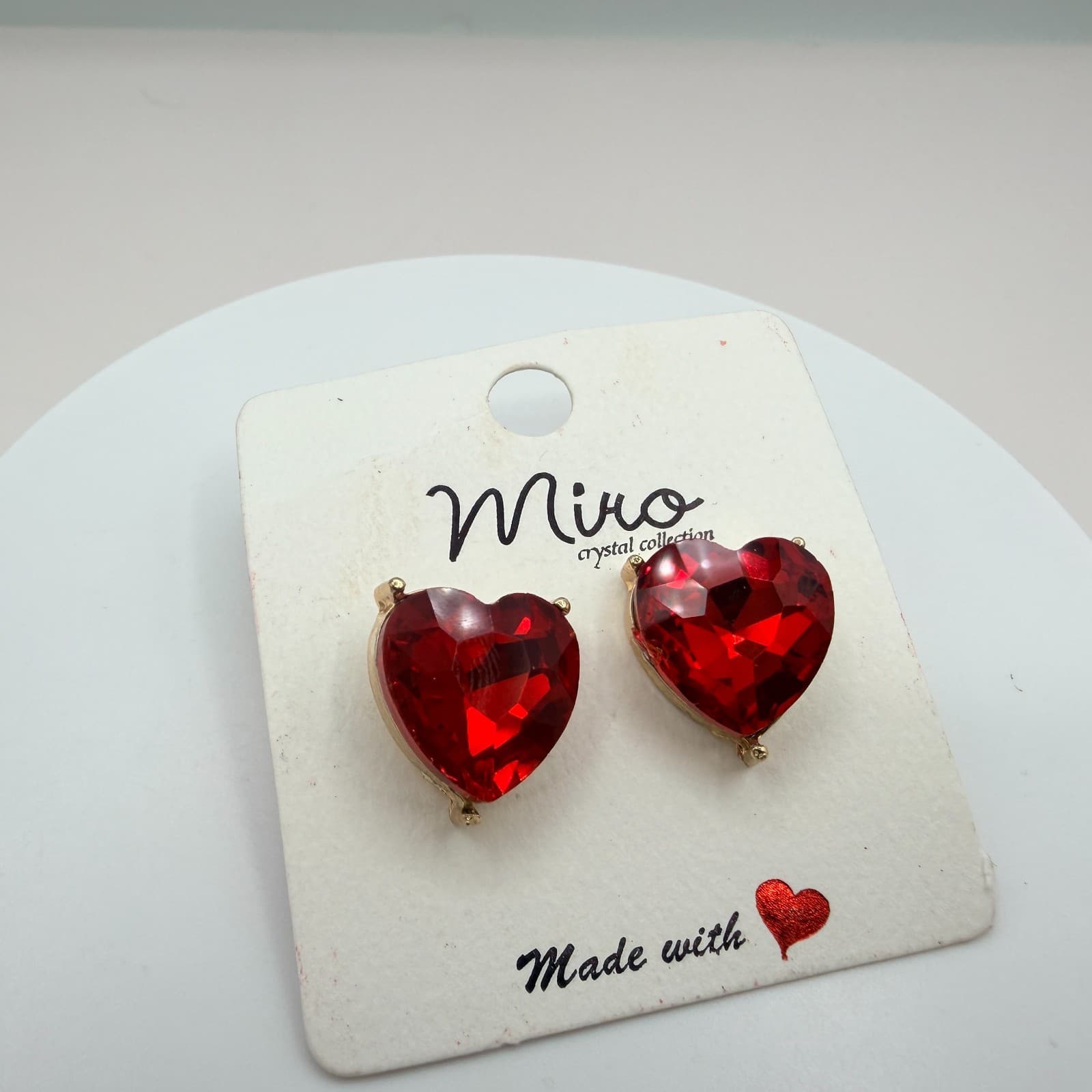Vintage Gold Tone Red Crystal Heart Jewelry Set Ring Bracelet Post Stud Earrings - Thumbnail 10