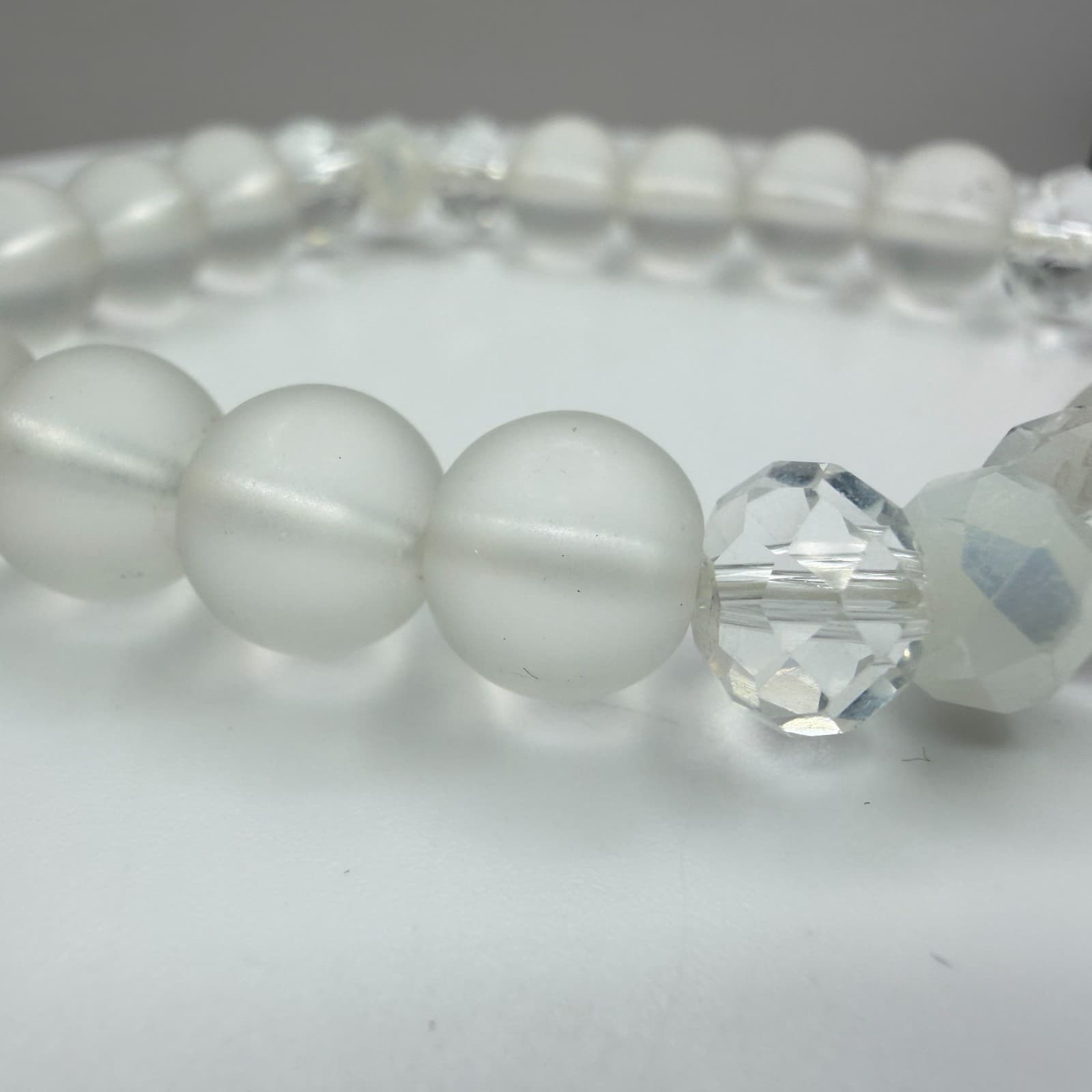 Vintage Silver Tone Clear Crystal Bead Stretch Bracelet Dangle Earrings Set Boho - Thumbnail 5
