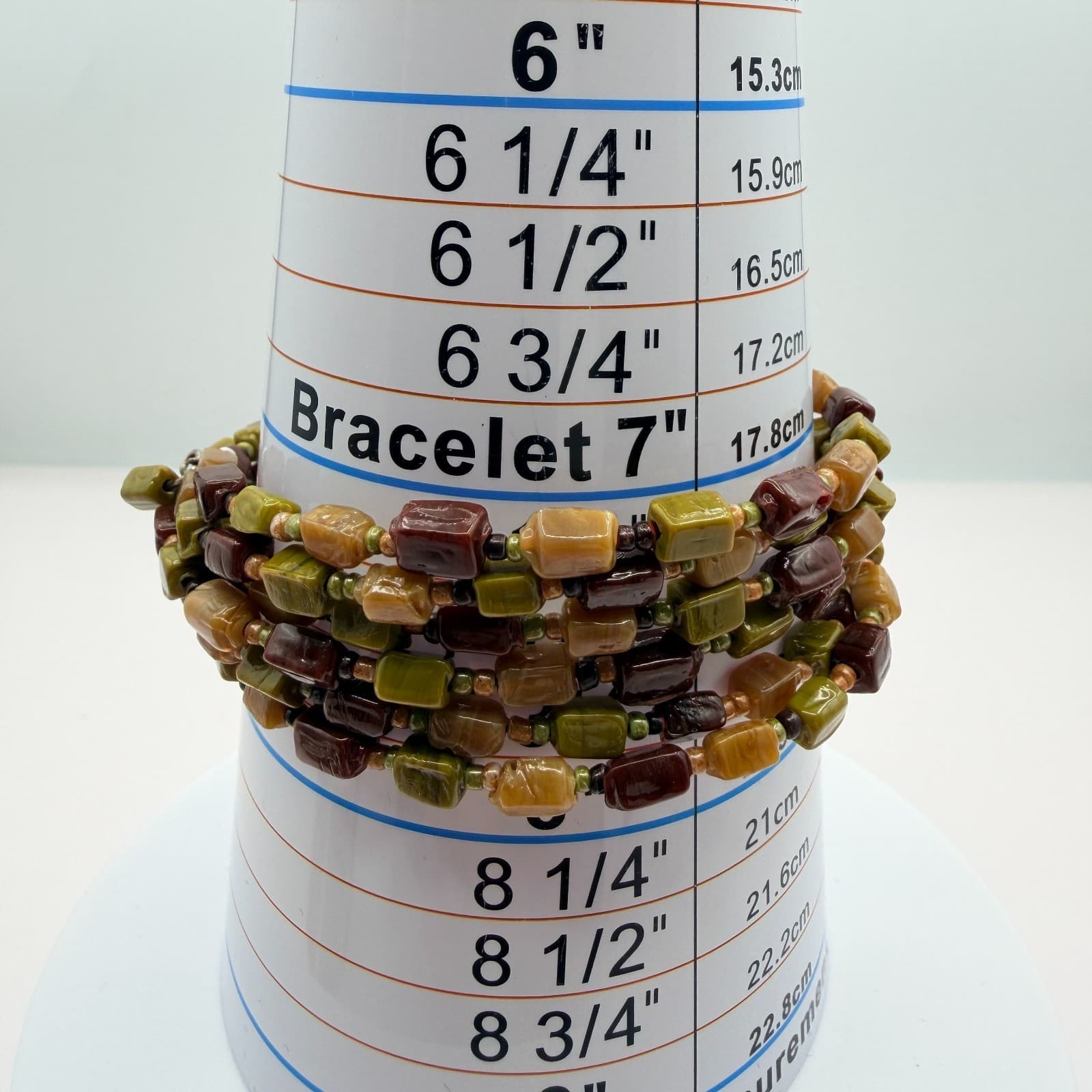 Vintage Earth Tone Memory Wire Wrap Bracelet Chunky Beaded Statement Boho Retro - Thumbnail 9