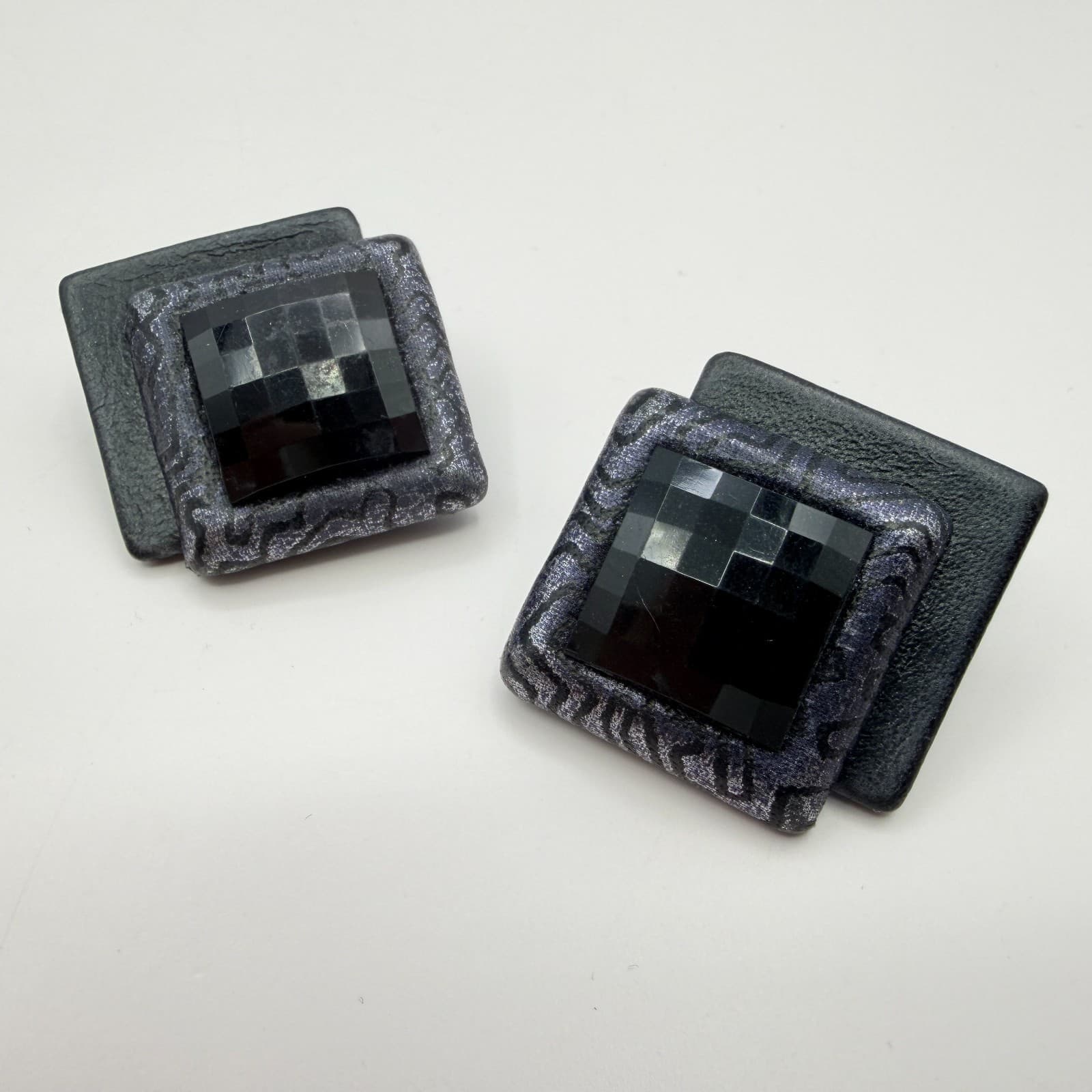 Vintage Black Clip On Earrings Geometric Triangle Square Statement Retro Y2K 90s - Thumbnail 6