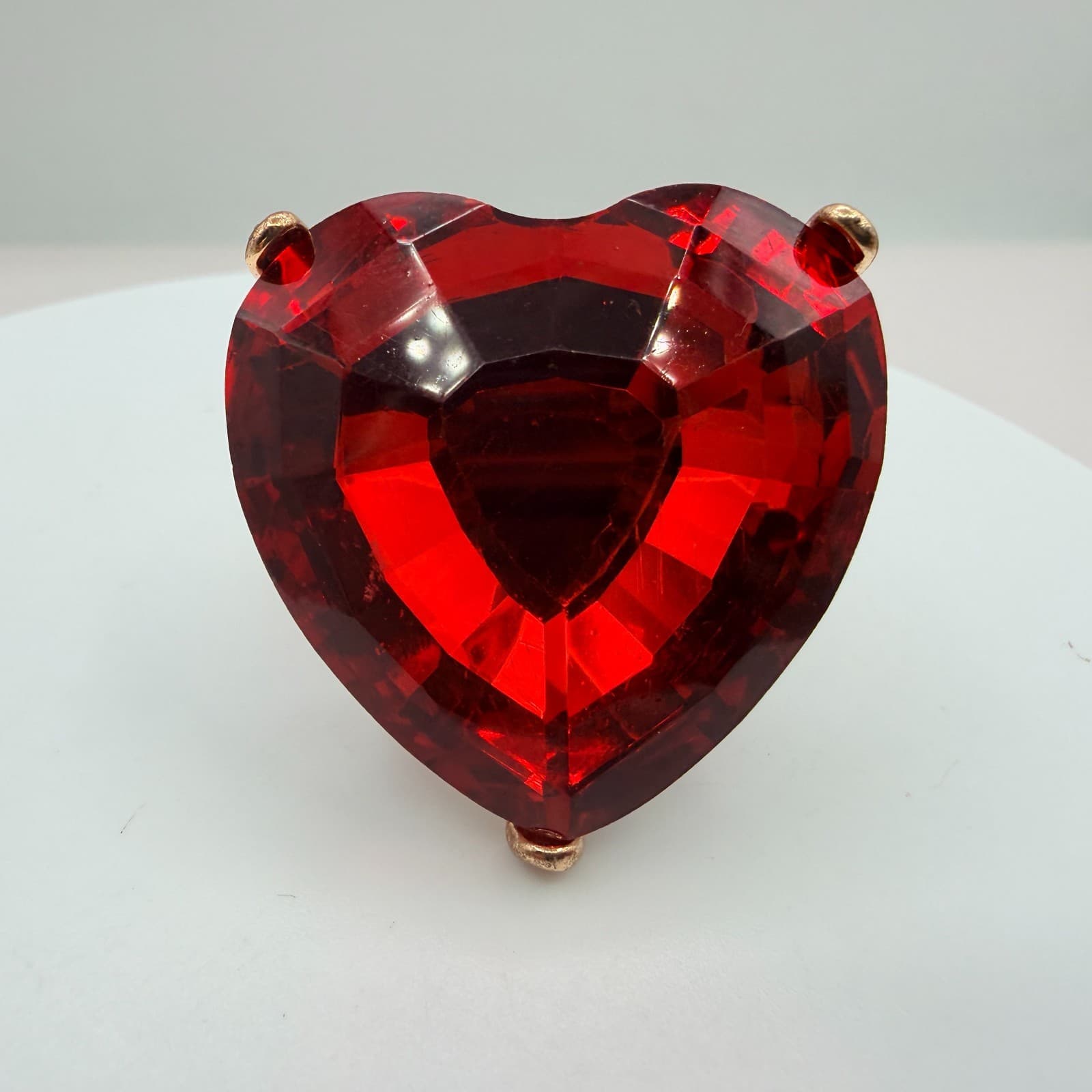 Vintage Gold Tone Red Crystal Heart Jewelry Set Ring Bracelet Post Stud Earrings - Thumbnail 12