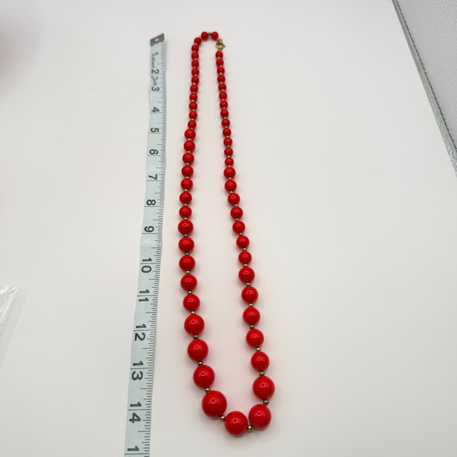 Vintage Gold Tone Red Bead Necklace Round Button Stud Earrings Matching Set Boho - Thumbnail 13