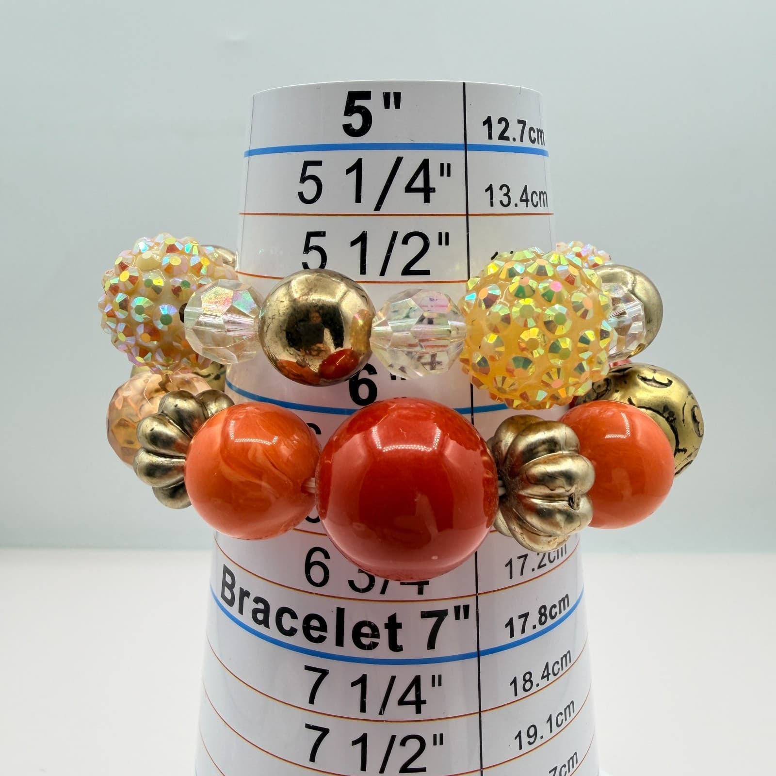 Vintage Gold Tone Chunky Coil Wrap Bracelet Beaded Orange AB Statement Retro Y2K - Thumbnail 9