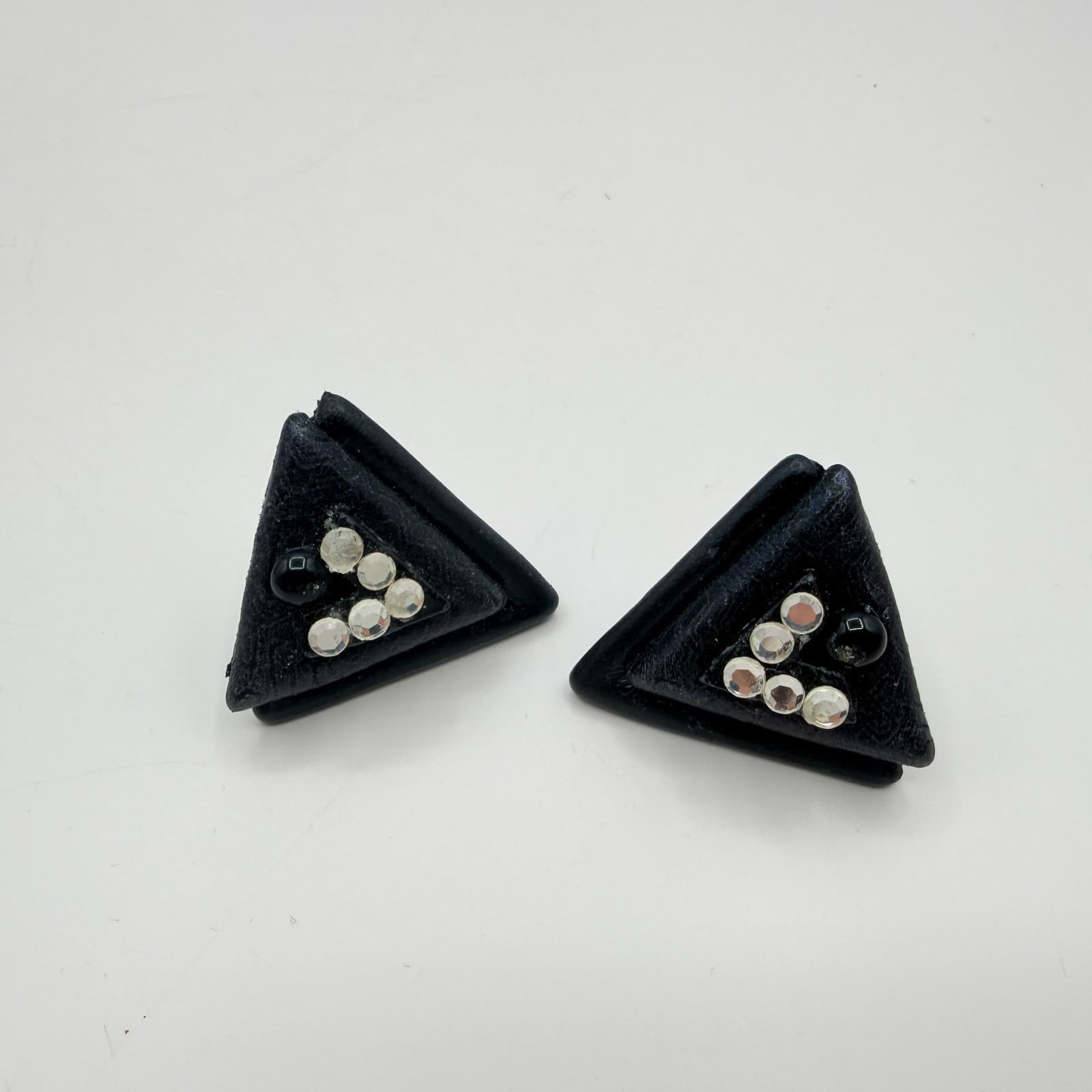 Vintage Black Clip On Earrings Geometric Triangle Square Statement Retro Y2K 90s - Thumbnail 3