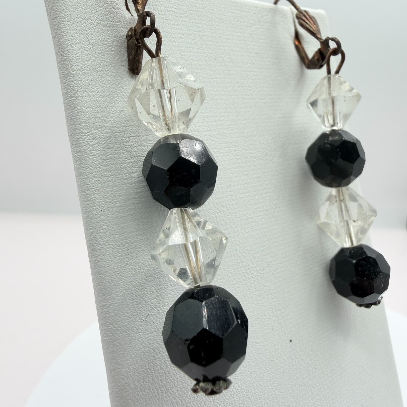 Vintage Black Clear Crystal Bead Necklace Bracelet Dangle Earrings Matching Set - Thumbnail 11