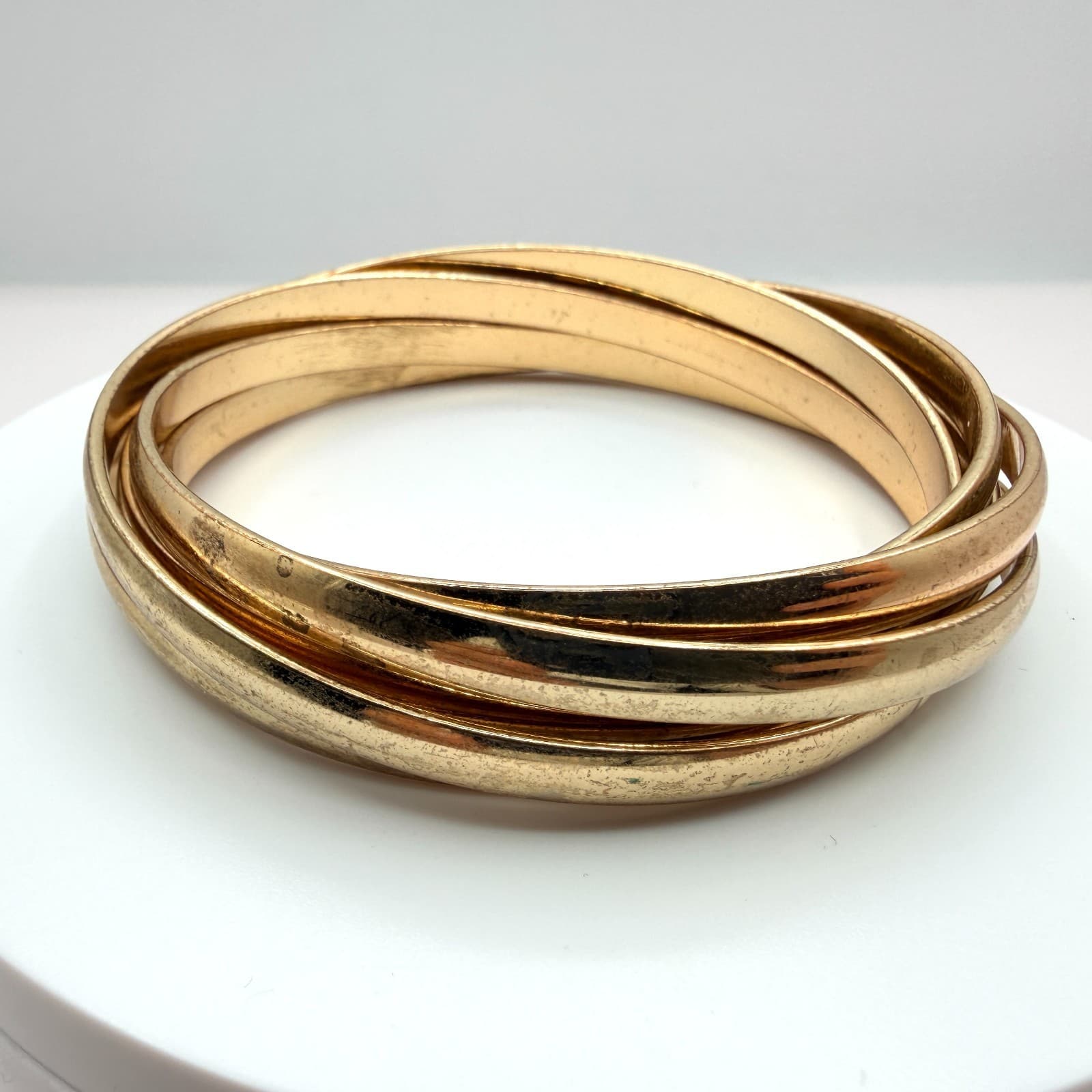 Vintage Gold Tone Interlocking Trinity Bangle Bracelet Multi Strand Statement