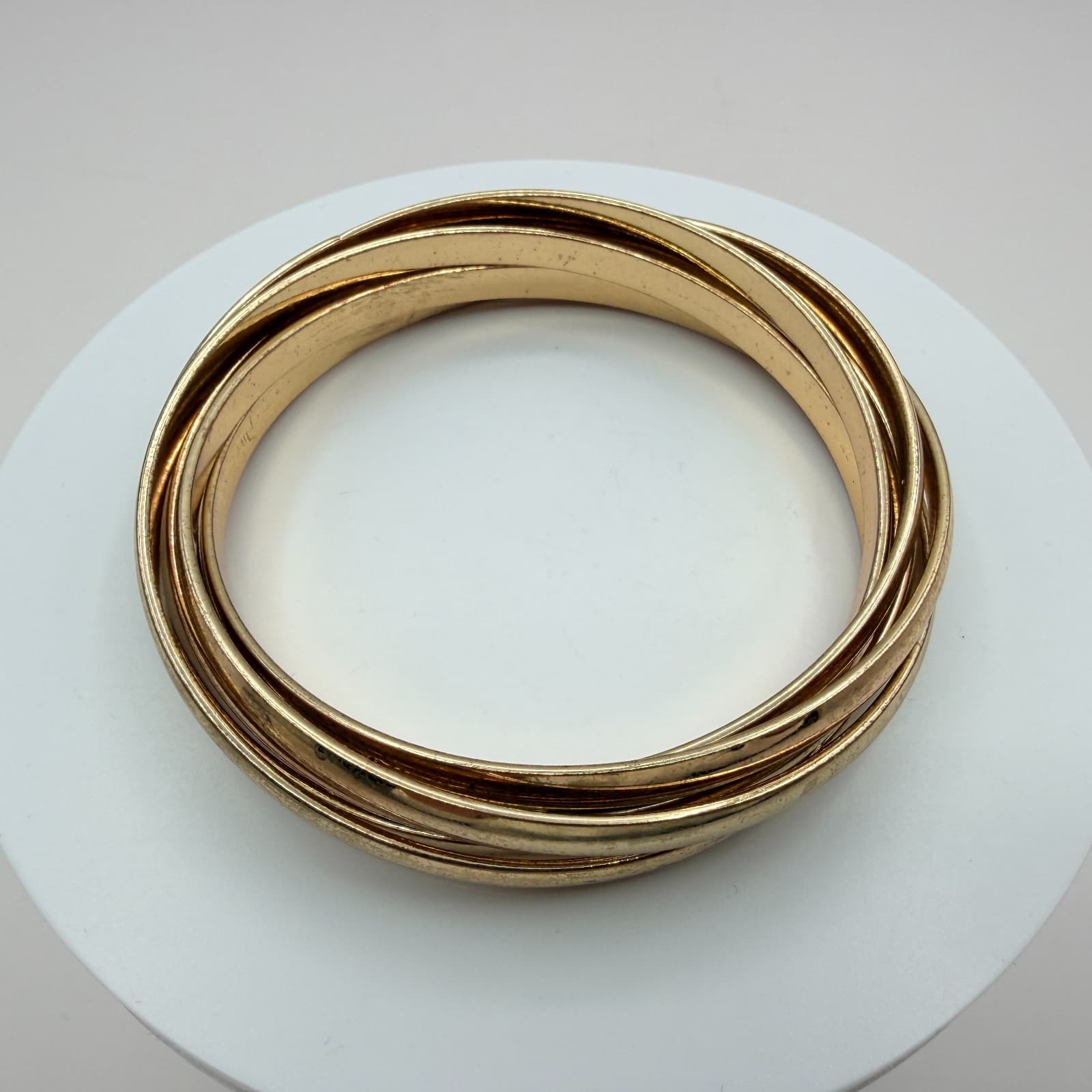 Vintage Gold Tone Interlocking Trinity Bangle Bracelet Multi Strand Statement - Thumbnail 2