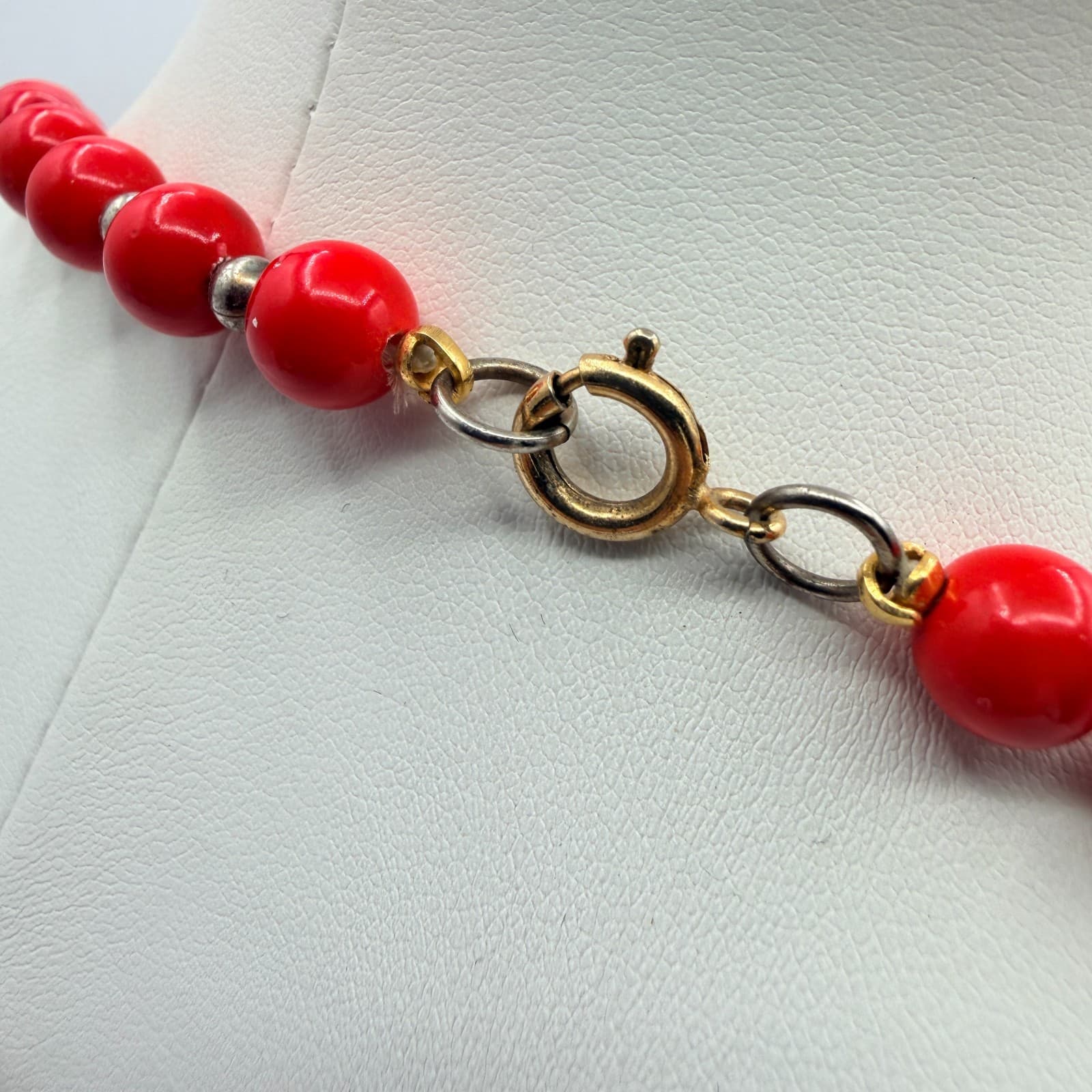 Vintage Gold Tone Red Bead Necklace Round Button Stud Earrings Matching Set Boho - Thumbnail 6