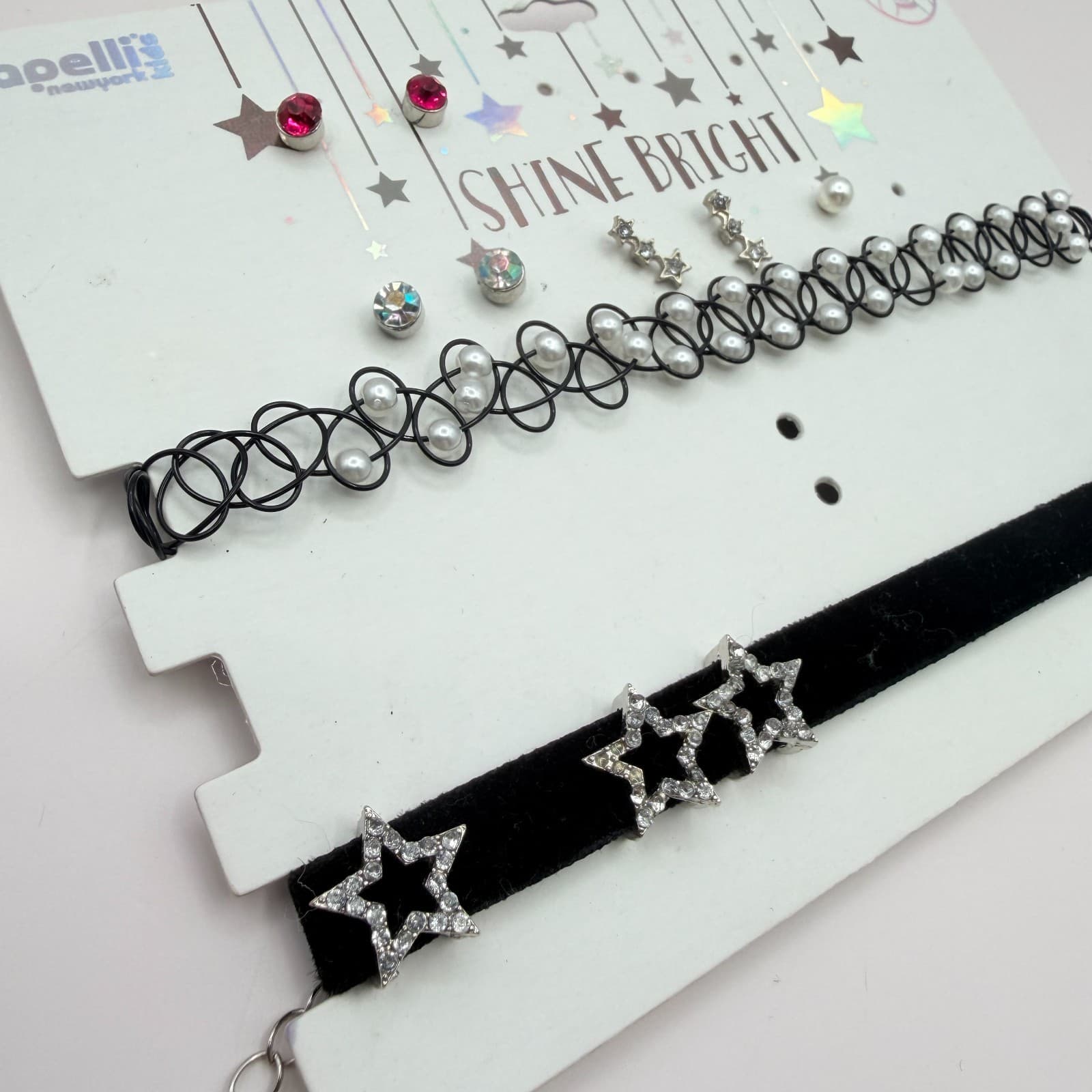 Vintage Black Velvet Choker Necklace Set Tattoo Henna Faux Pearl Stud Earrings - Thumbnail 2