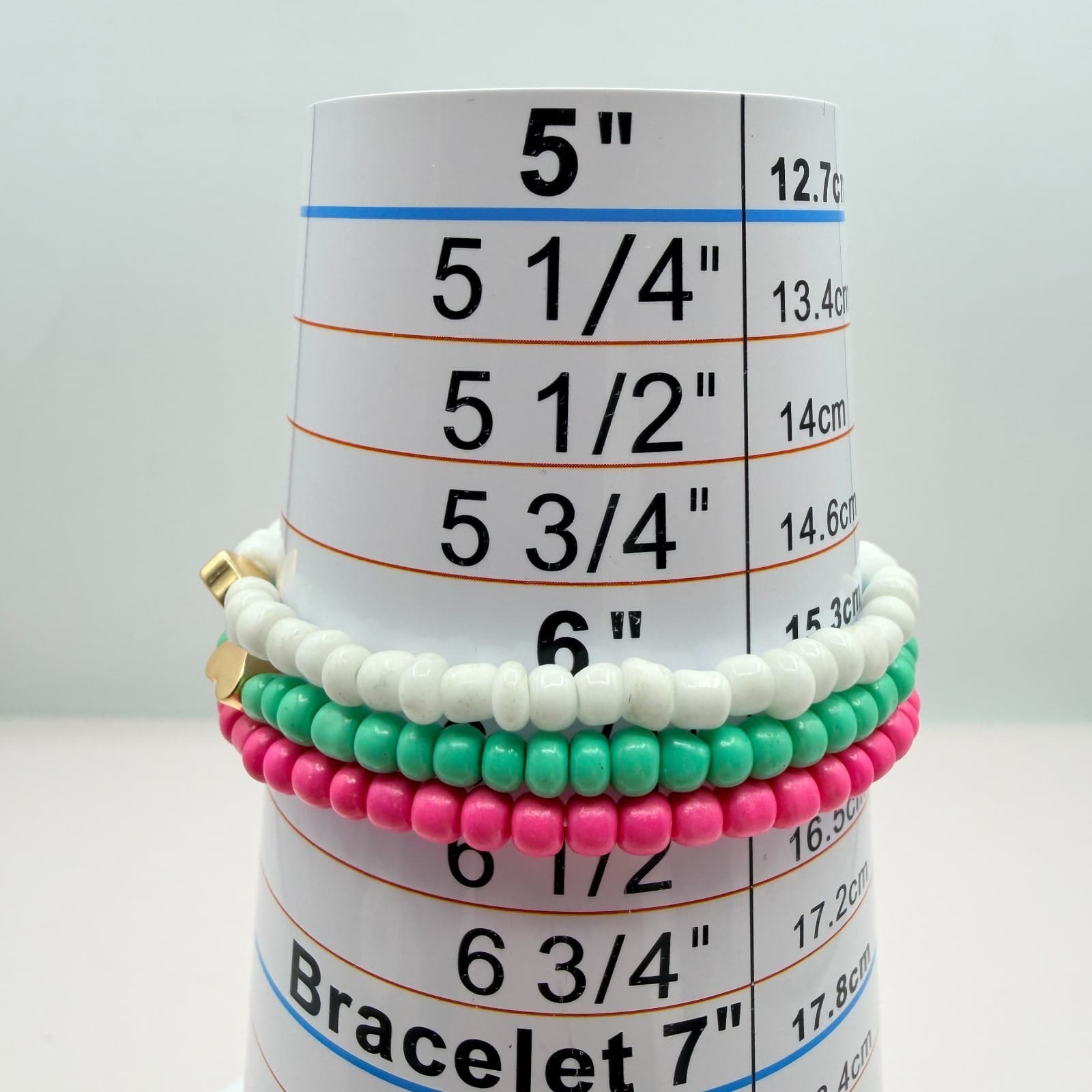 Vintage Beaded Stretch Bracelet Stack Set Pink White Teal Gold Tone Heart Retro - Thumbnail 8