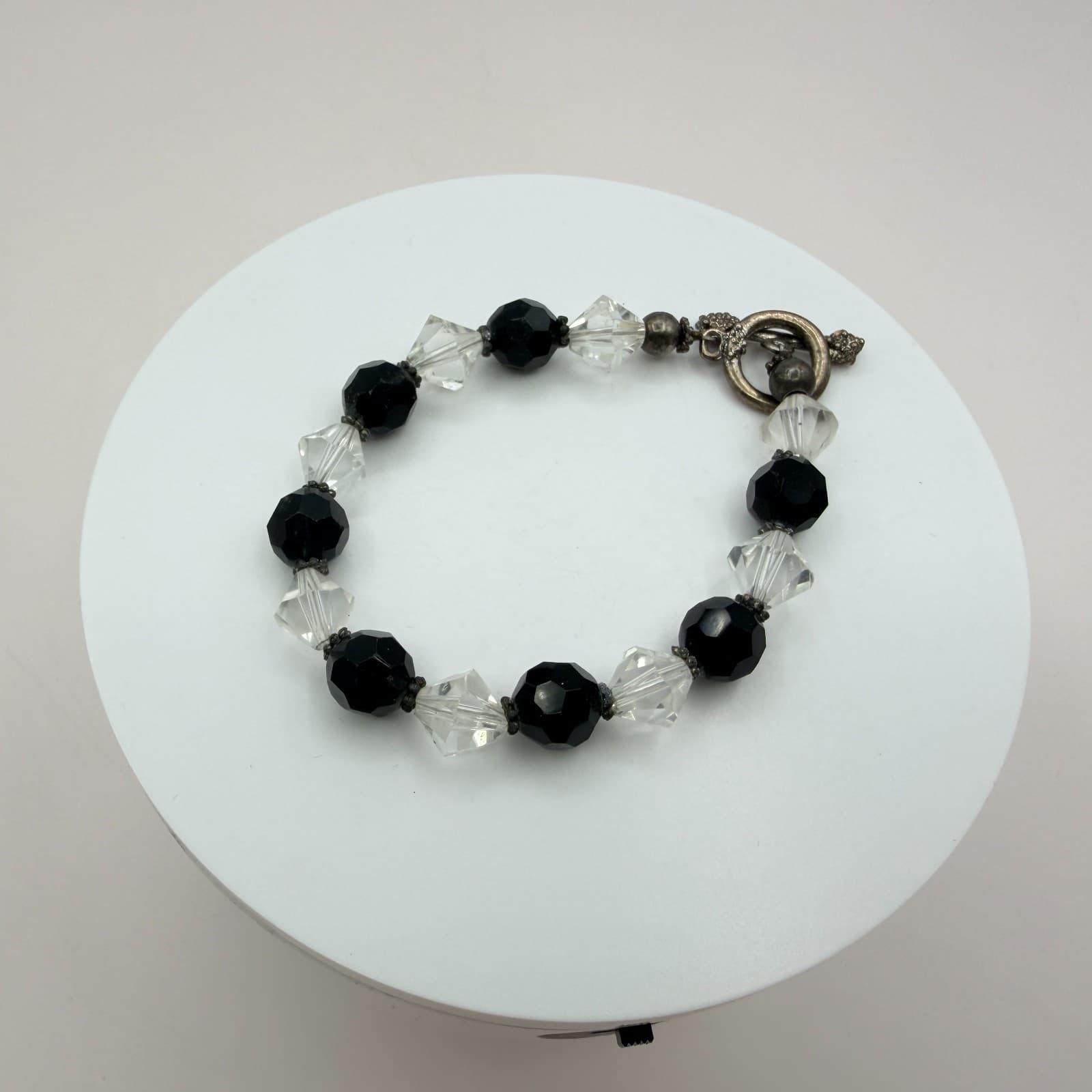 Vintage Black Clear Crystal Bead Necklace Bracelet Dangle Earrings Matching Set - Thumbnail 16