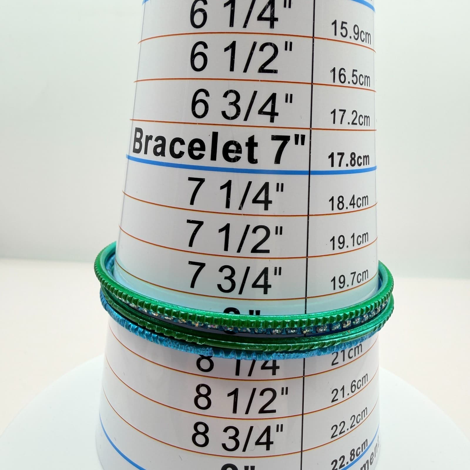 Vintage Blue Green Metallic Bangle Bracelet Stack Set Textured Rhinestone Retro - Thumbnail 12