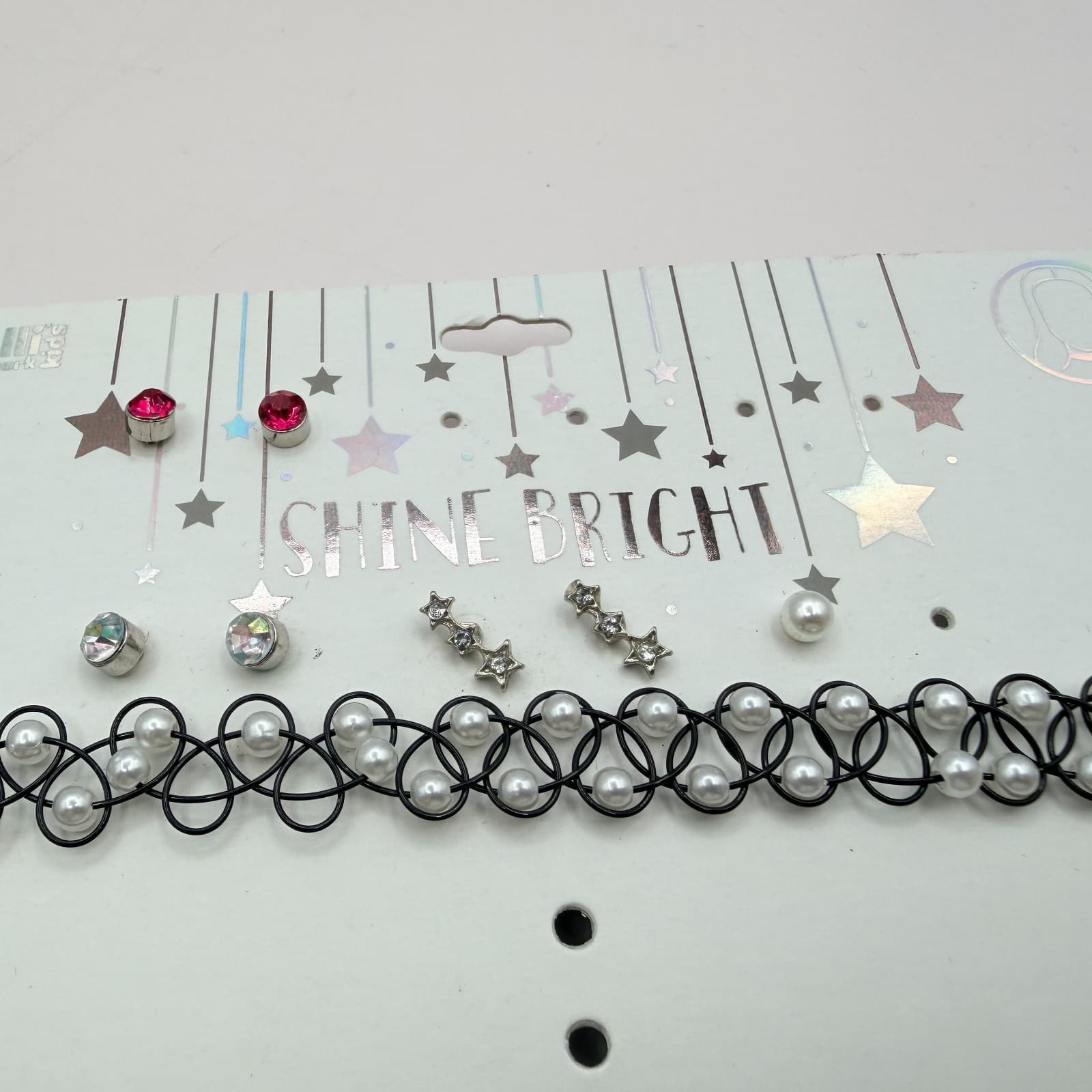 Vintage Black Velvet Choker Necklace Set Tattoo Henna Faux Pearl Stud Earrings - Thumbnail 6