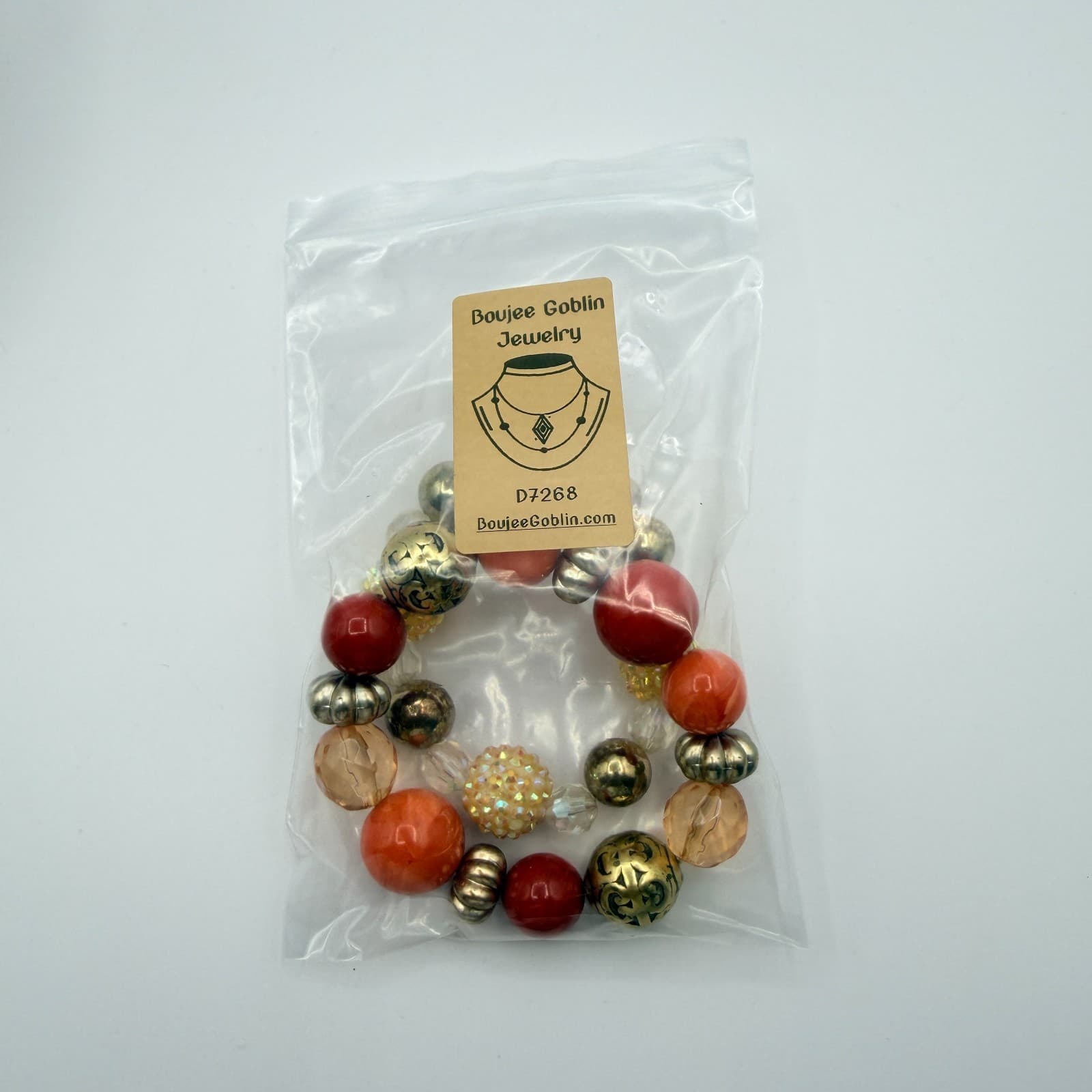 Vintage Gold Tone Chunky Coil Wrap Bracelet Beaded Orange AB Statement Retro Y2K - Thumbnail 10