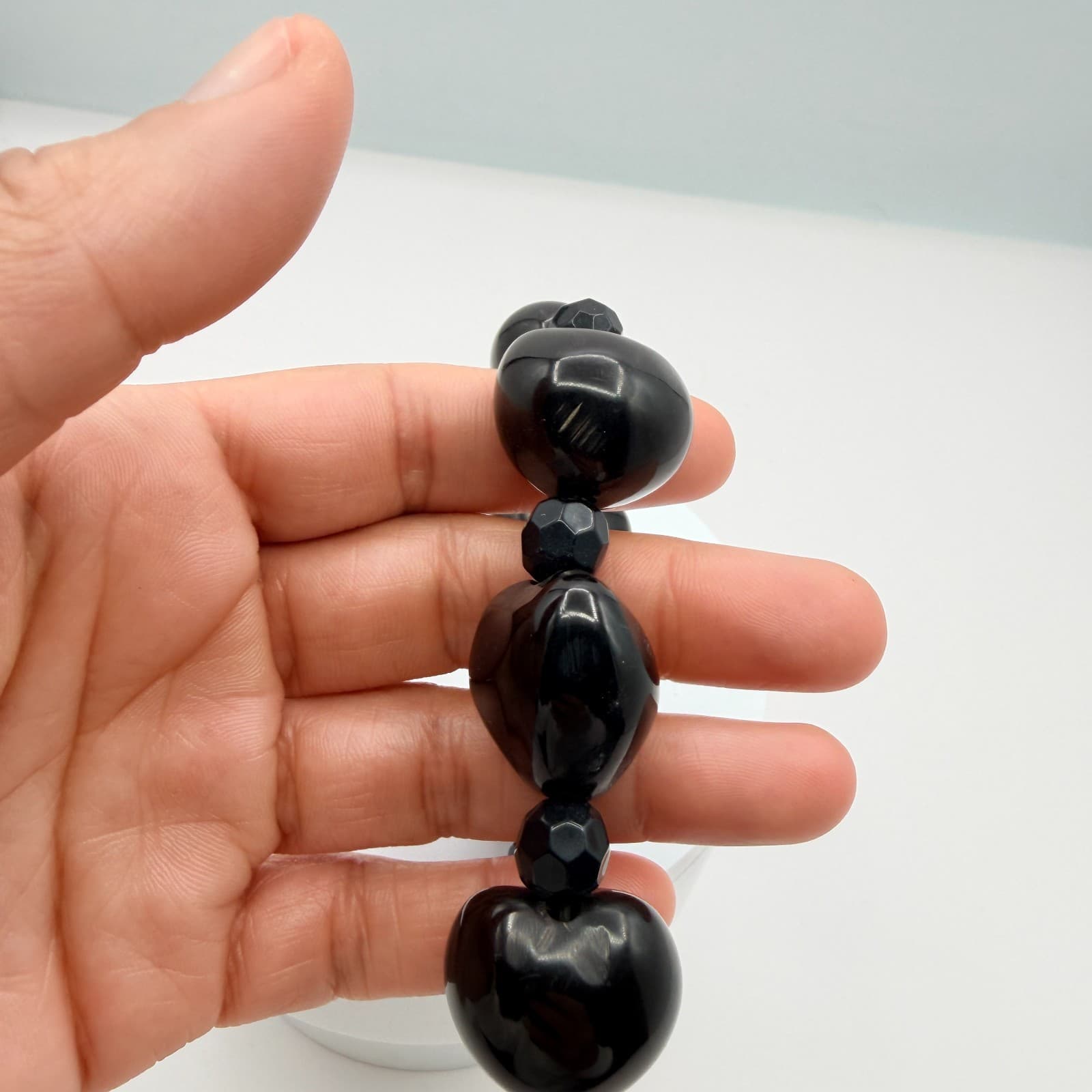 Vintage Black Chunky Beaded Stretch Bracelet Statement Nugget Boho Retro Y2K 90s - Thumbnail 7