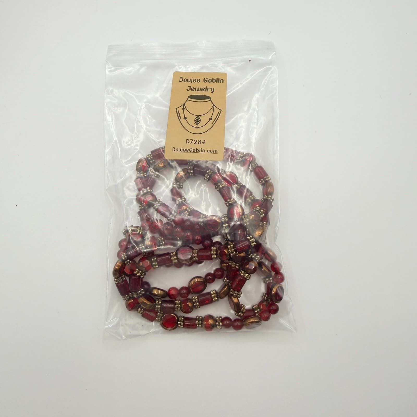 Vintage Gold Tone Red Bead Necklace Chunky Barrel Round Glass Strand Retro Boho - Thumbnail 9