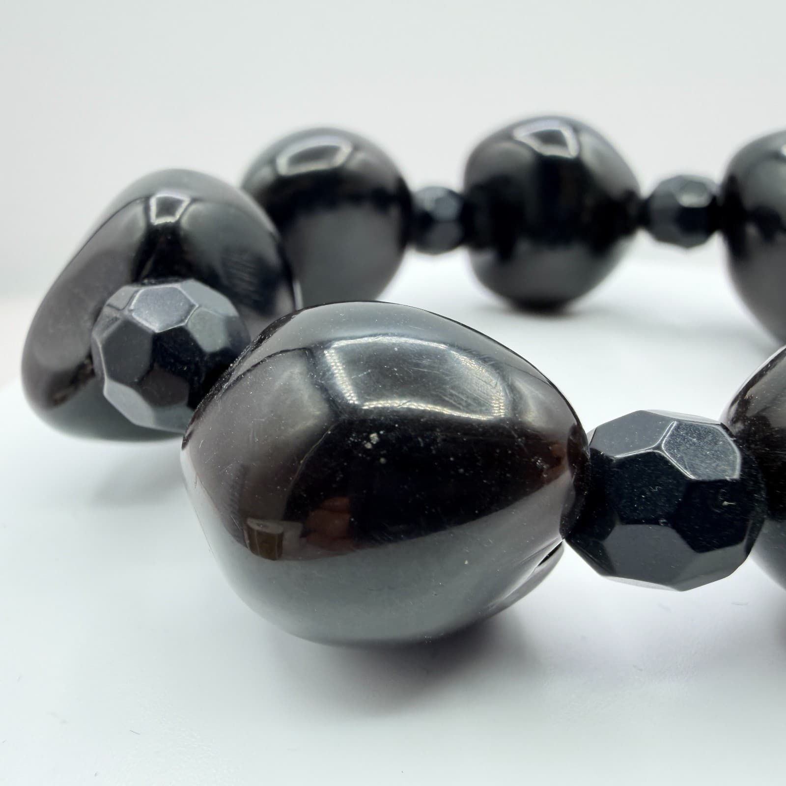 Vintage Black Chunky Beaded Stretch Bracelet Statement Nugget Boho Retro Y2K 90s - Thumbnail 5