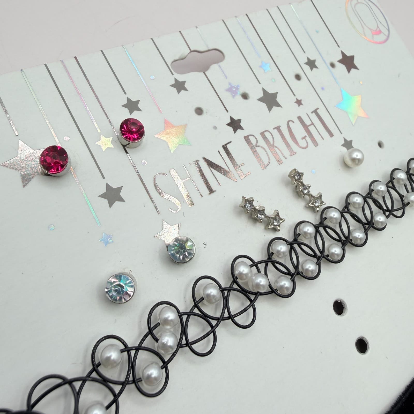 Vintage Black Velvet Choker Necklace Set Tattoo Henna Faux Pearl Stud Earrings - Thumbnail 3