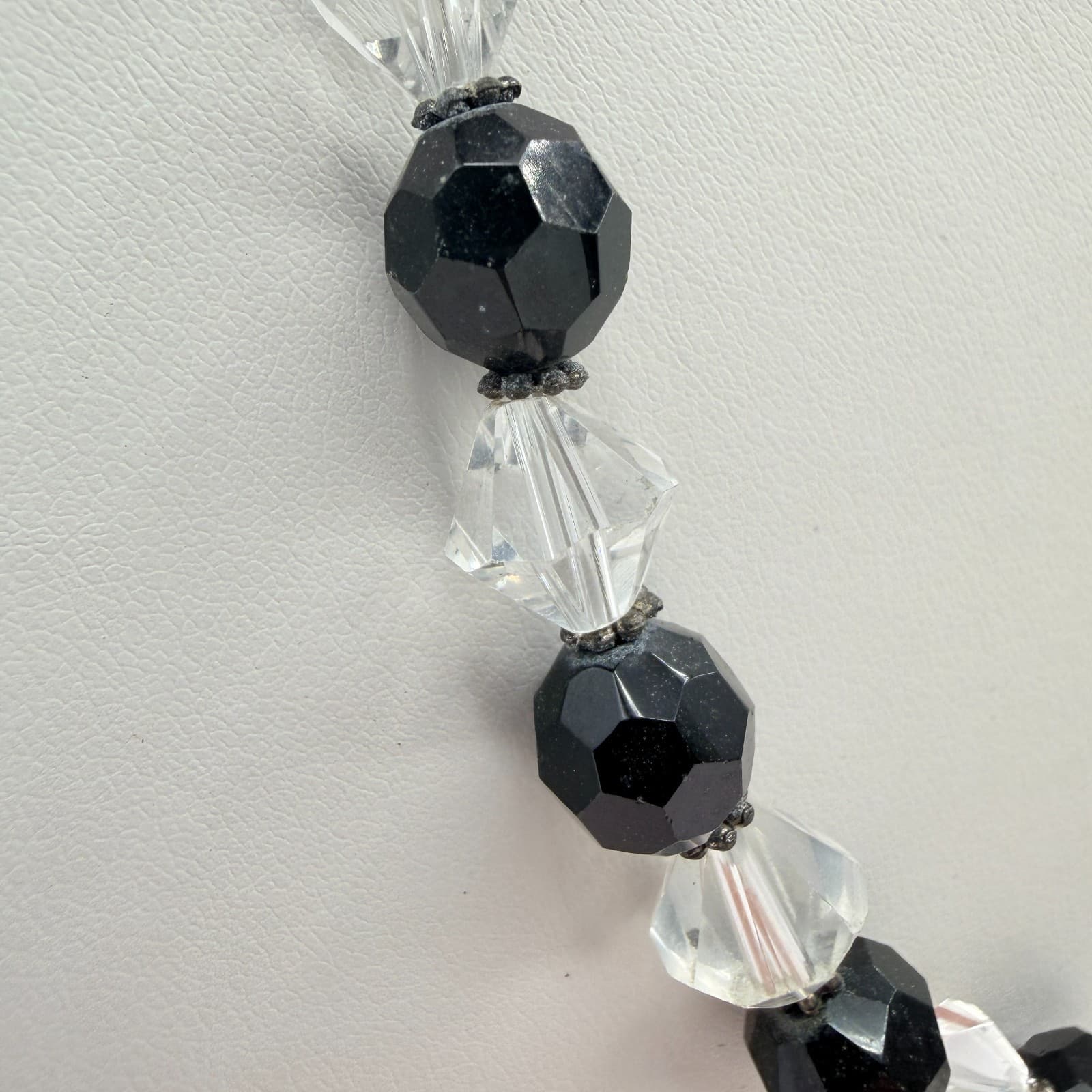 Vintage Black Clear Crystal Bead Necklace Bracelet Dangle Earrings Matching Set - Thumbnail 5