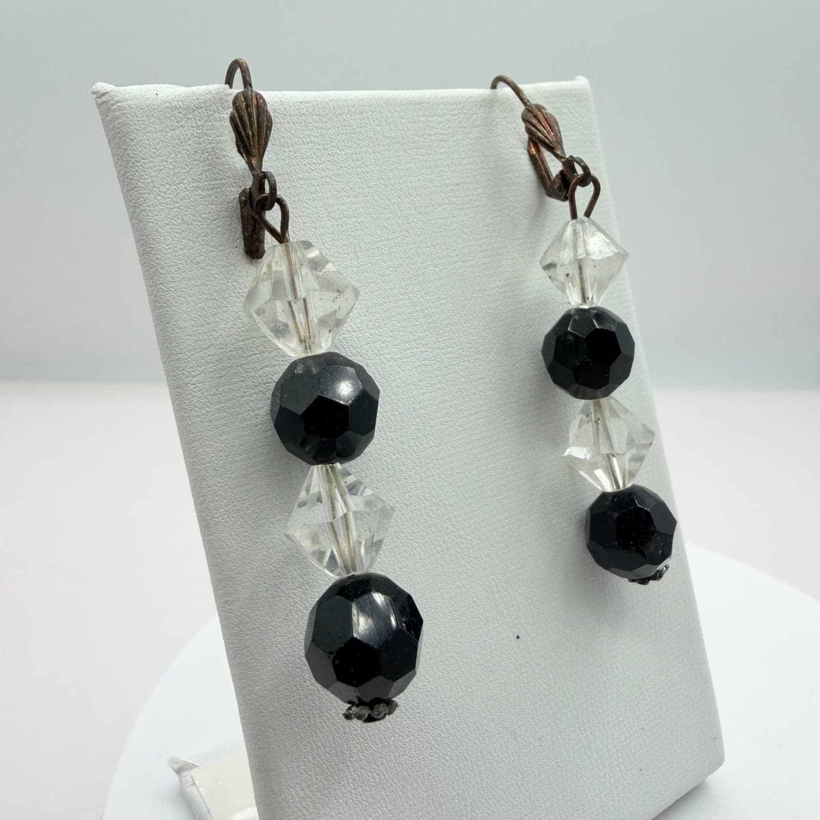 Vintage Black Clear Crystal Bead Necklace Bracelet Dangle Earrings Matching Set - Thumbnail 10