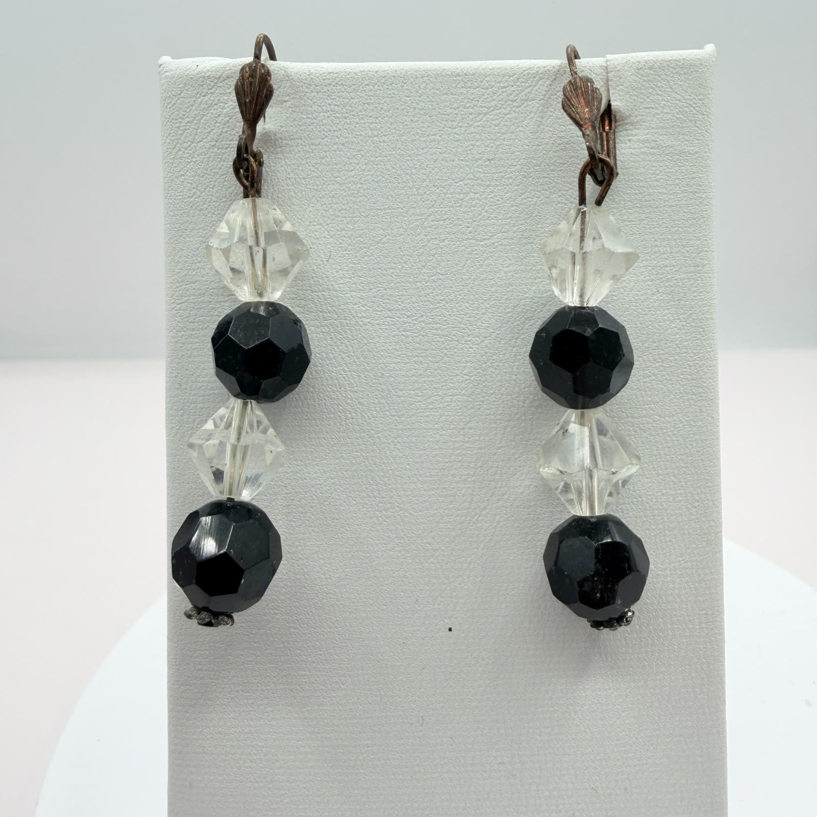 Vintage Black Clear Crystal Bead Necklace Bracelet Dangle Earrings Matching Set - Thumbnail 8